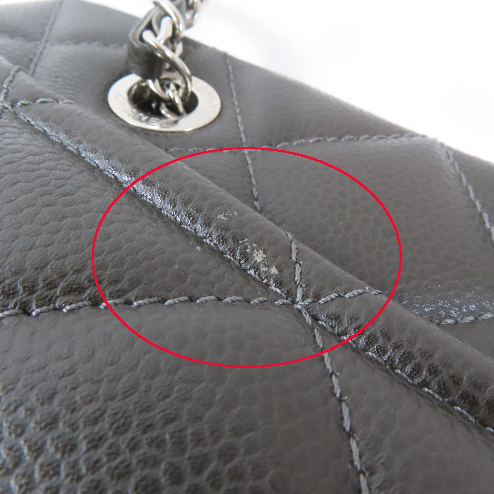 CHANEL 【激減優惠】菱格牛皮皮革Chain Shoulder Bag銀扣鏈帶肩背袋灰褐色