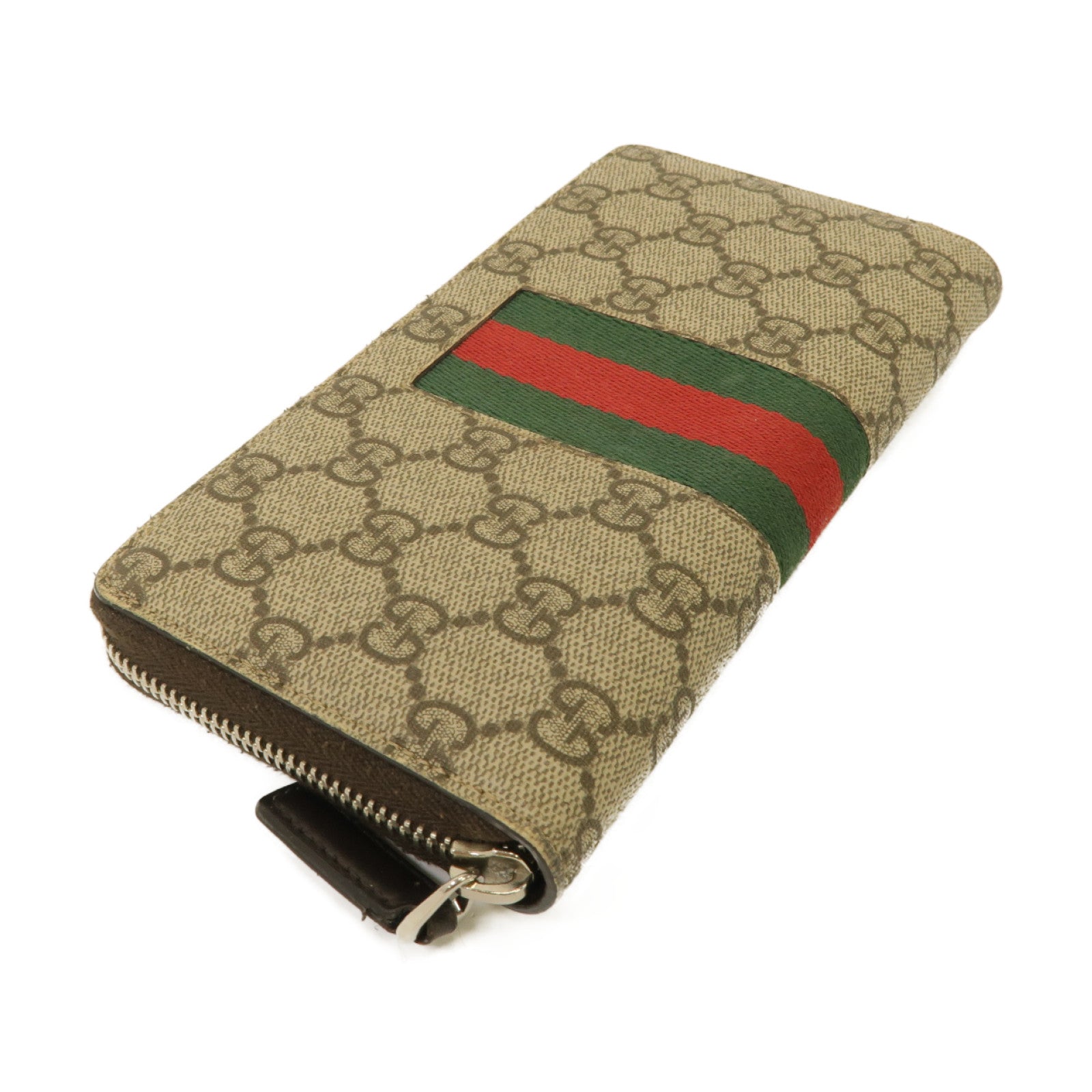GUCCI 【激減優惠】塗層帆布Zipped Long Wallet銀扣長錢包棕色