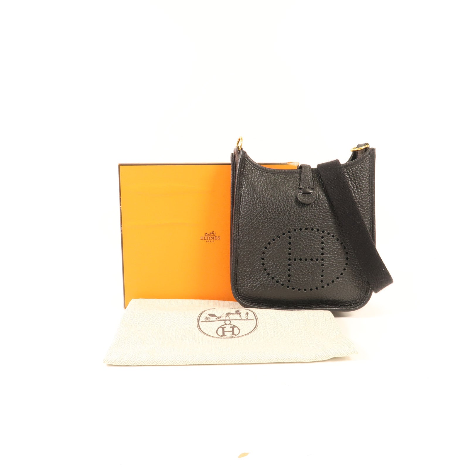 HERMES Clemence皮革Evelyne TPM金扣肩背袋89/Noir