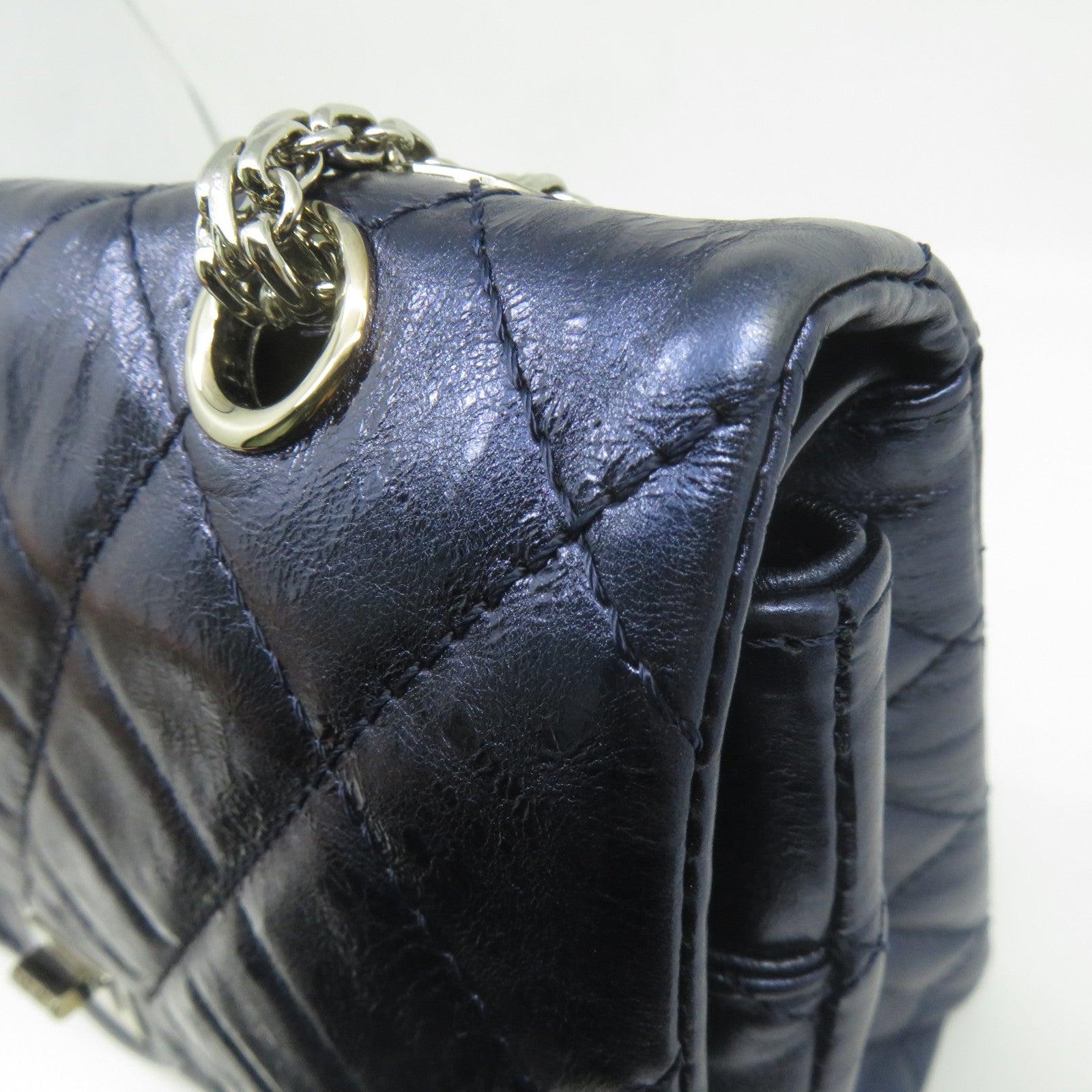 CHANEL **【清倉大減價】菱格牛皮皮革2.55 Chain Shoulder銀扣鏈帶肩背袋藍色