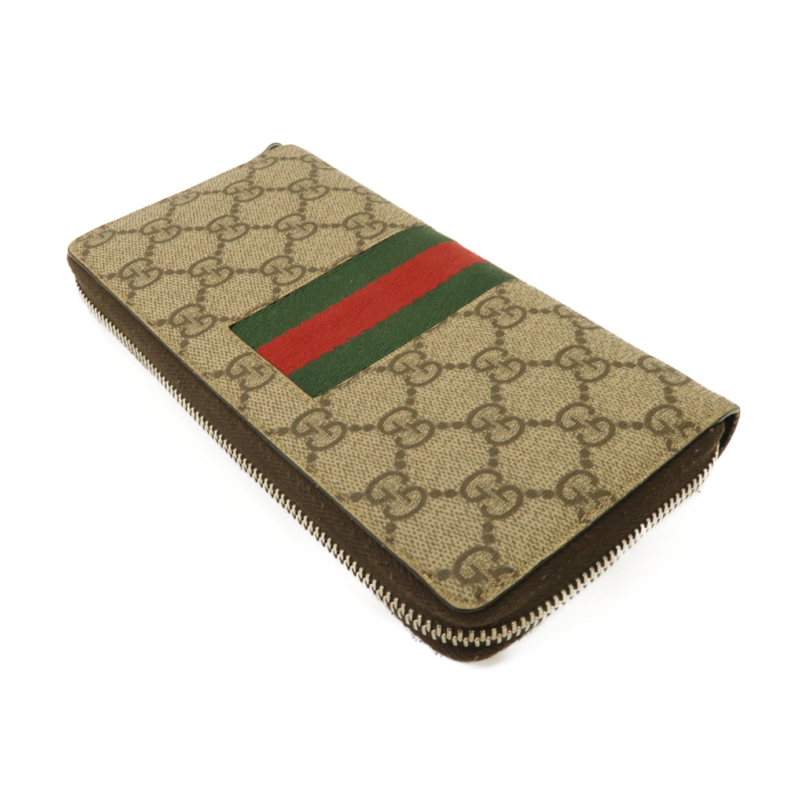 GUCCI 【激減優惠】塗層帆布Zipped Long Wallet銀扣長錢包棕色