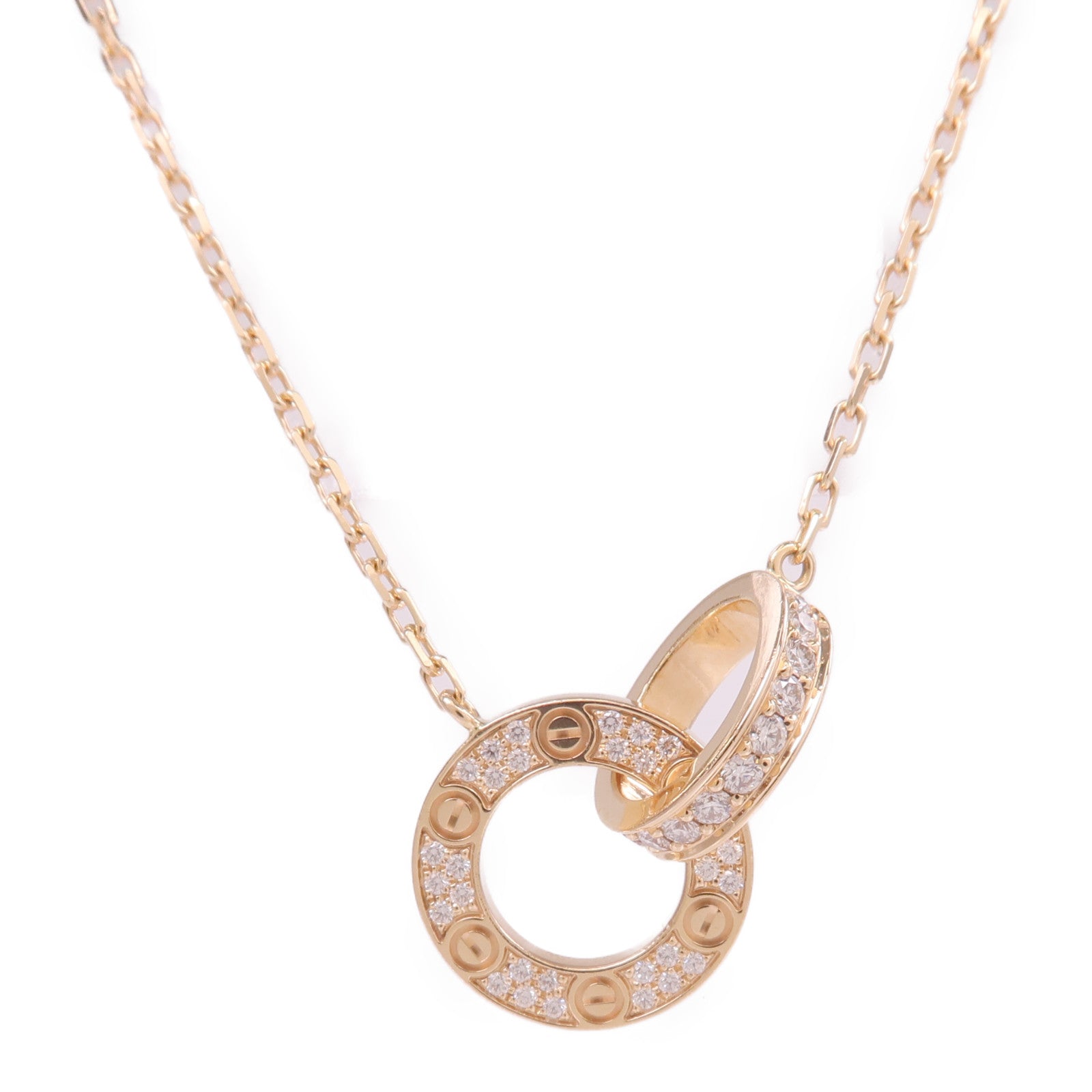 CARTIER 18K玫瑰金Love Necklace Paved鑽石項鍊