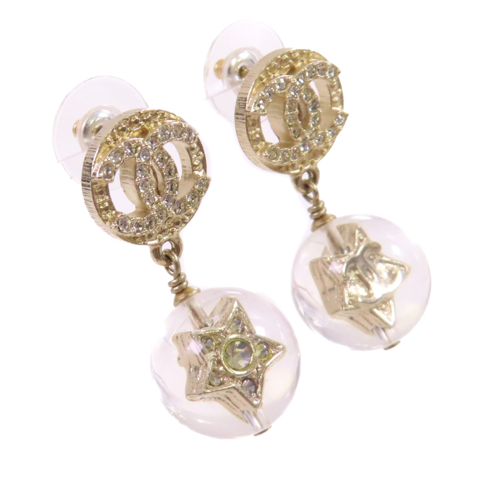 CHANEL【激減優惠】 金屬水鑽/PVC CC Earrings金扣耳環金色
