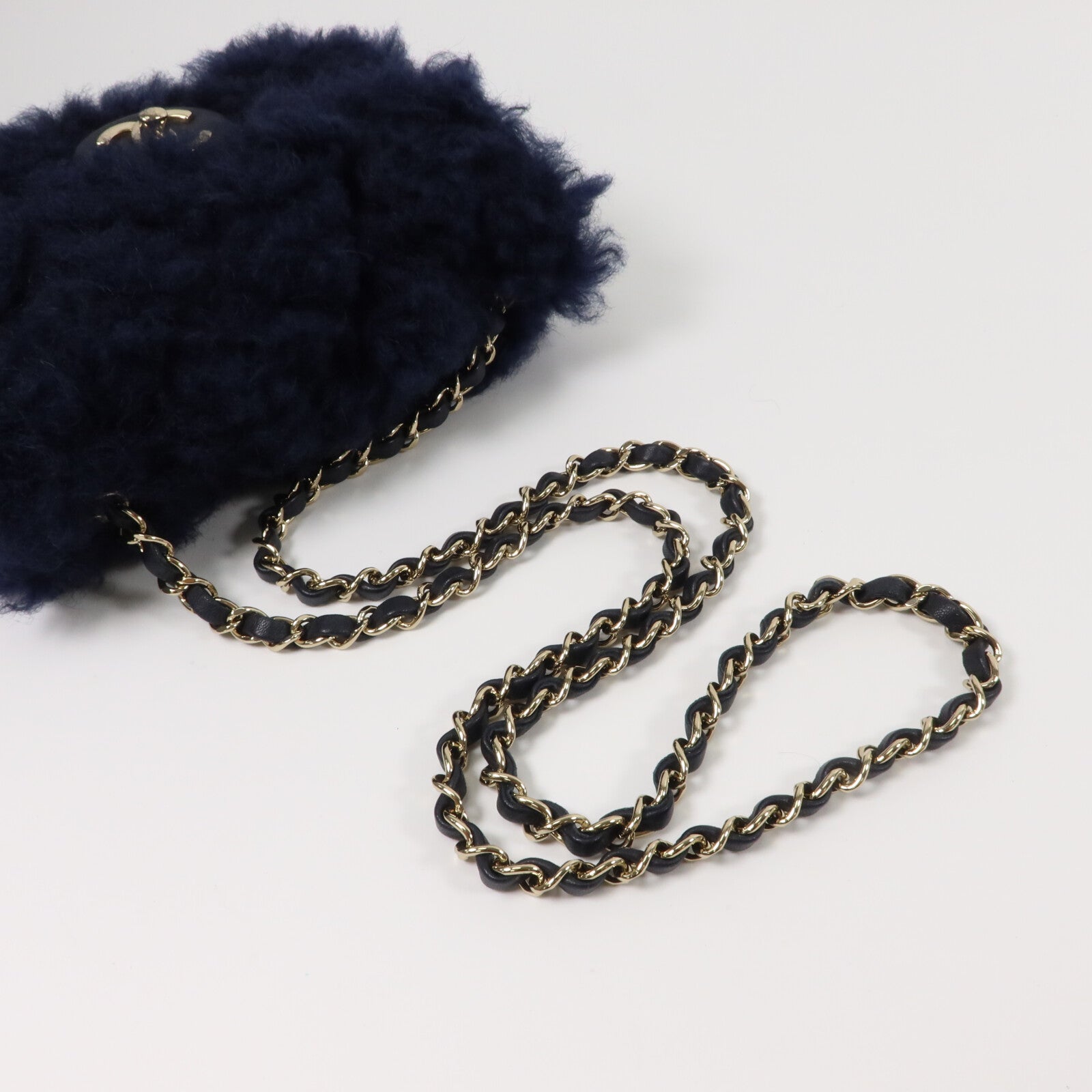 CHANEL 羊毛/羊皮皮革Mini Flap Bag鏈帶肩背袋