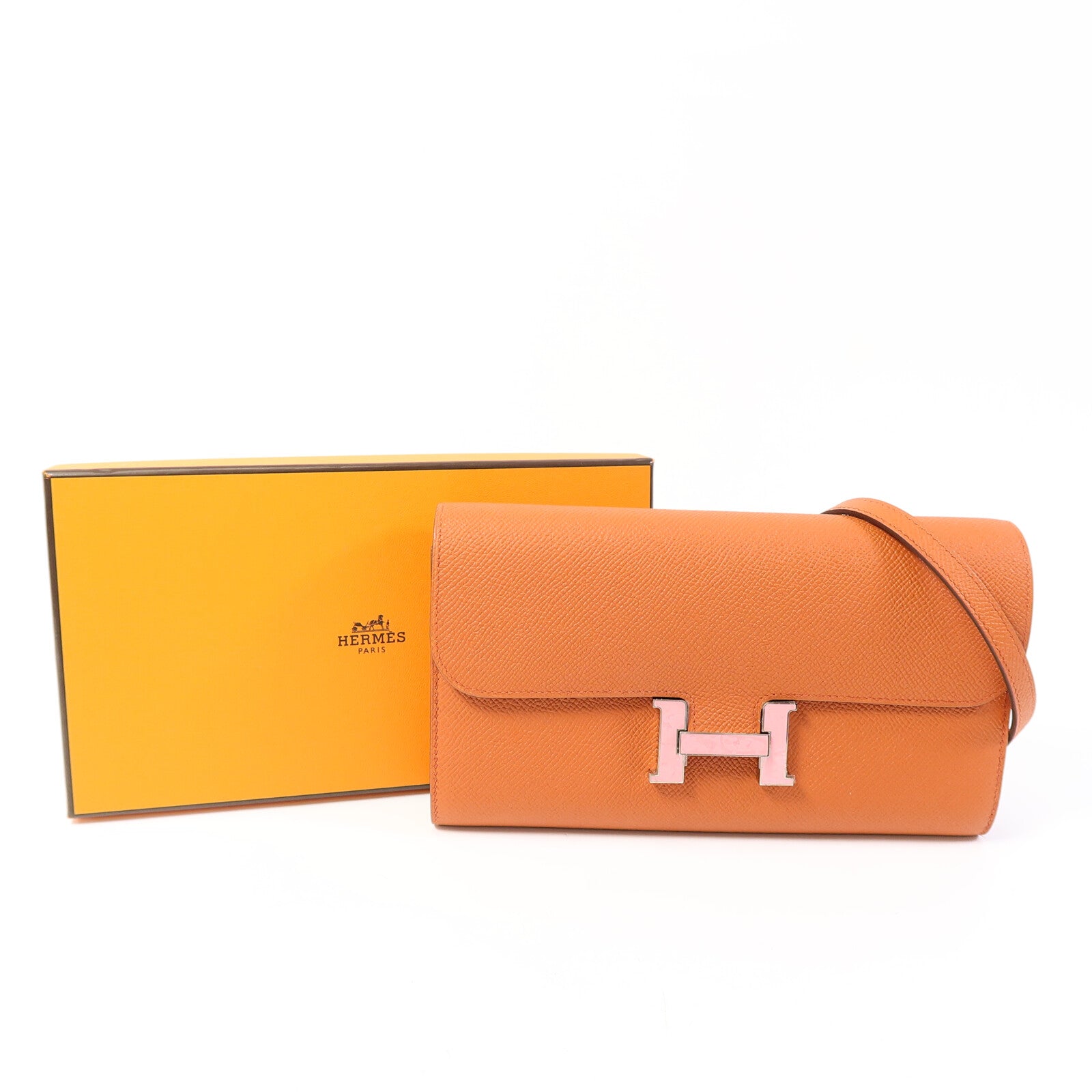 HERMES Epsom皮革Constance To Go銀扣肩背袋Terre Battue/Pink