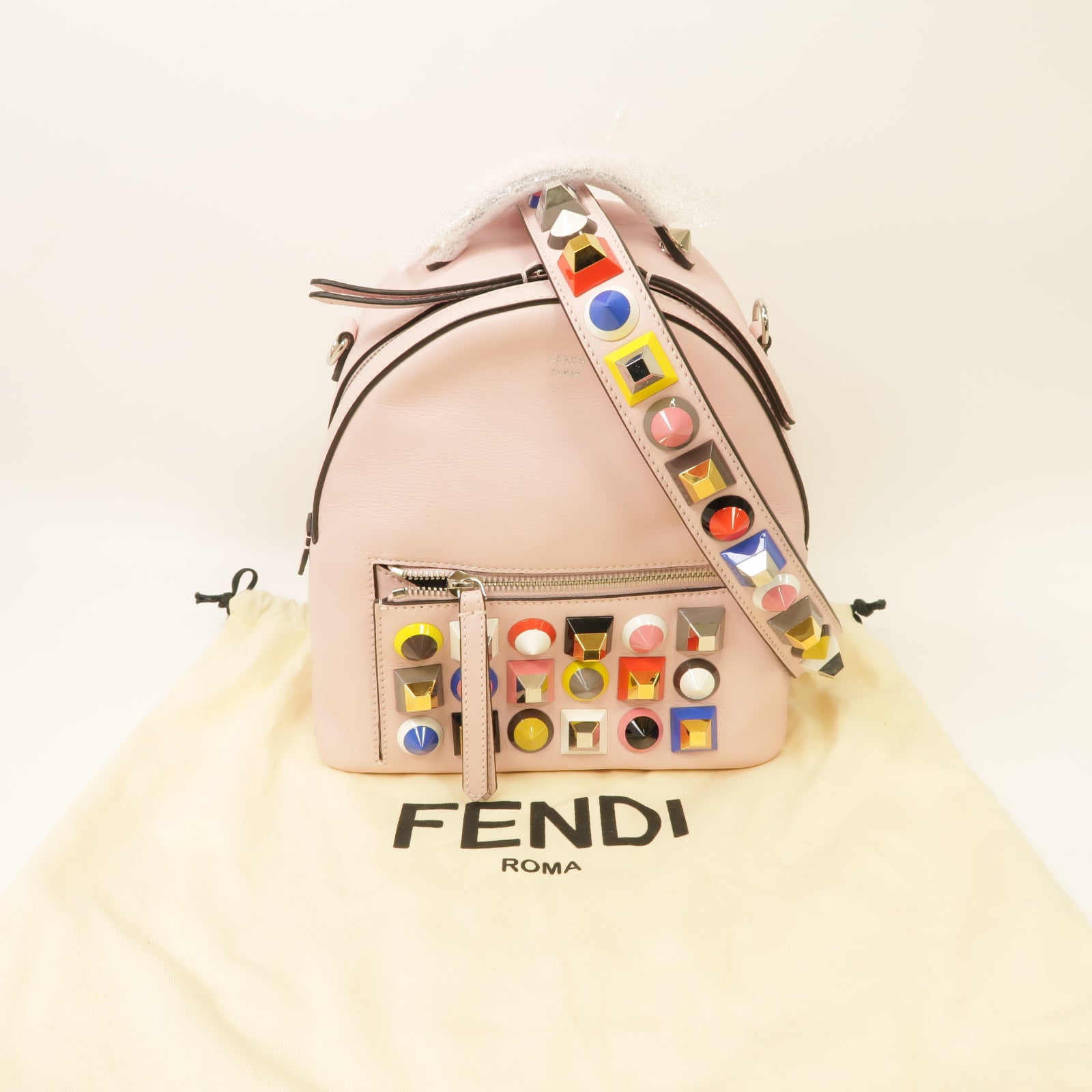 FENDI 牛皮皮革2way Shoulder Bag銀扣手挽肩背兩用袋粉紅色