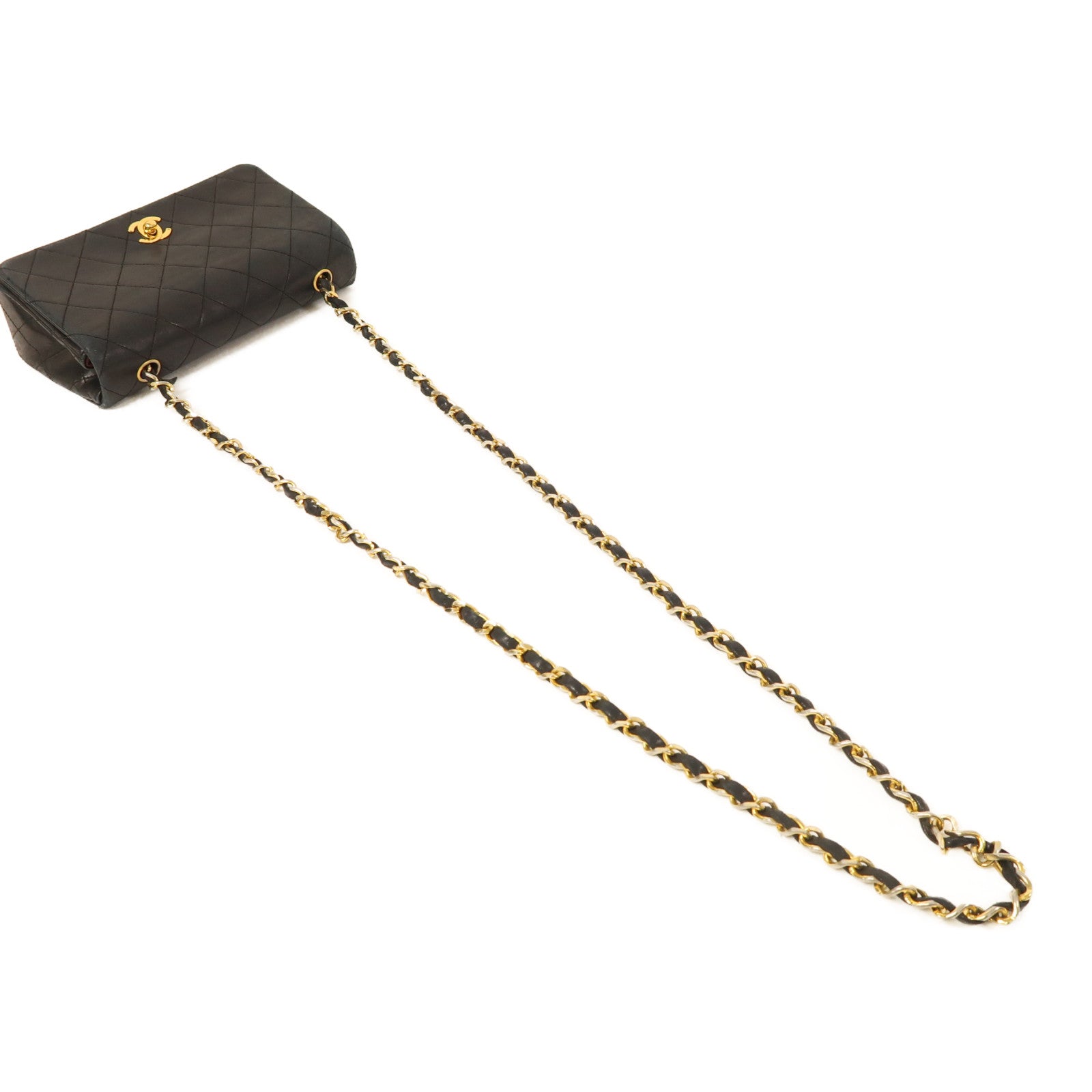 CHANEL 牛皮皮革Vintage Chain Shoulder金扣鏈帶肩背袋黑色