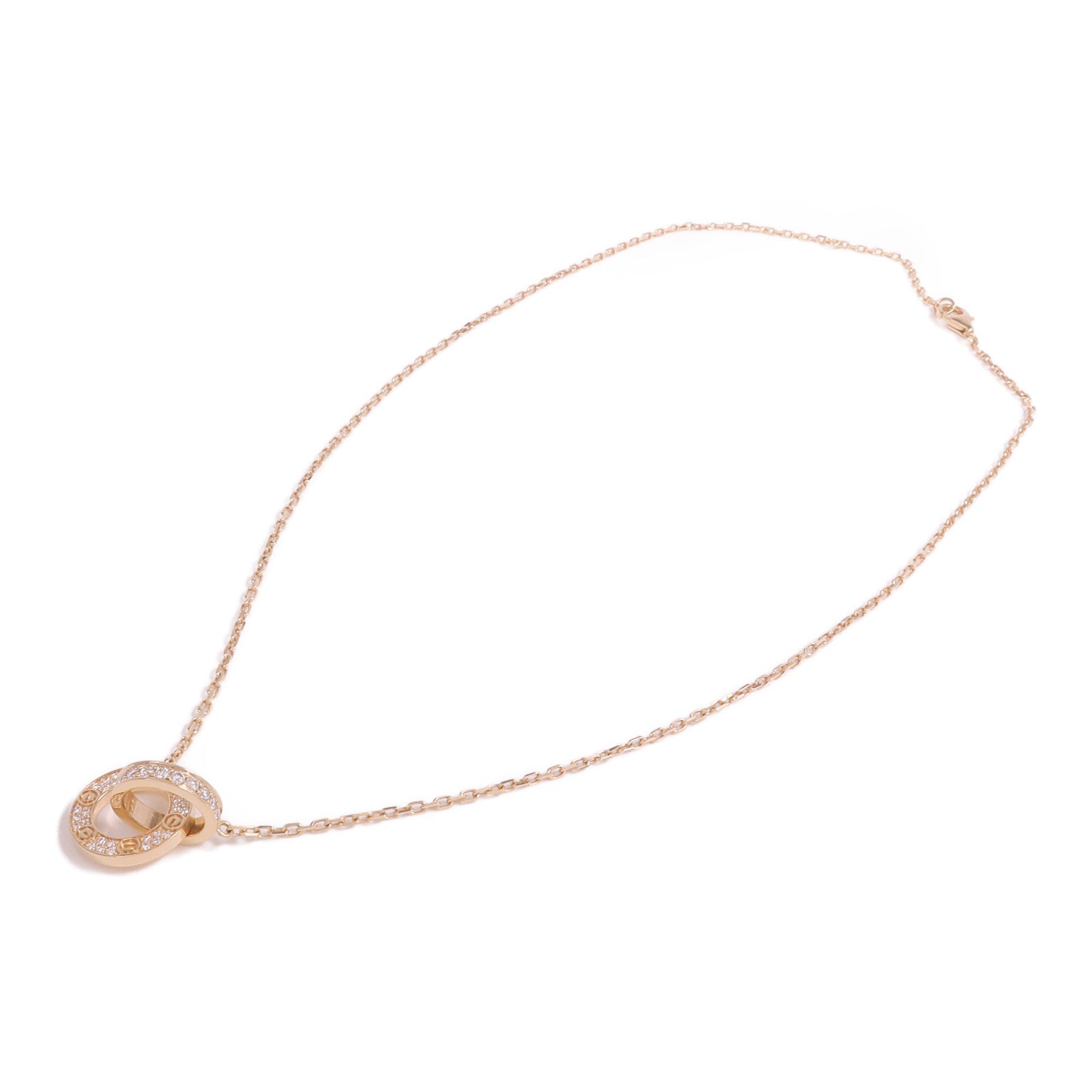 CARTIER 18K玫瑰金Love Necklace Paved鑽石項鍊