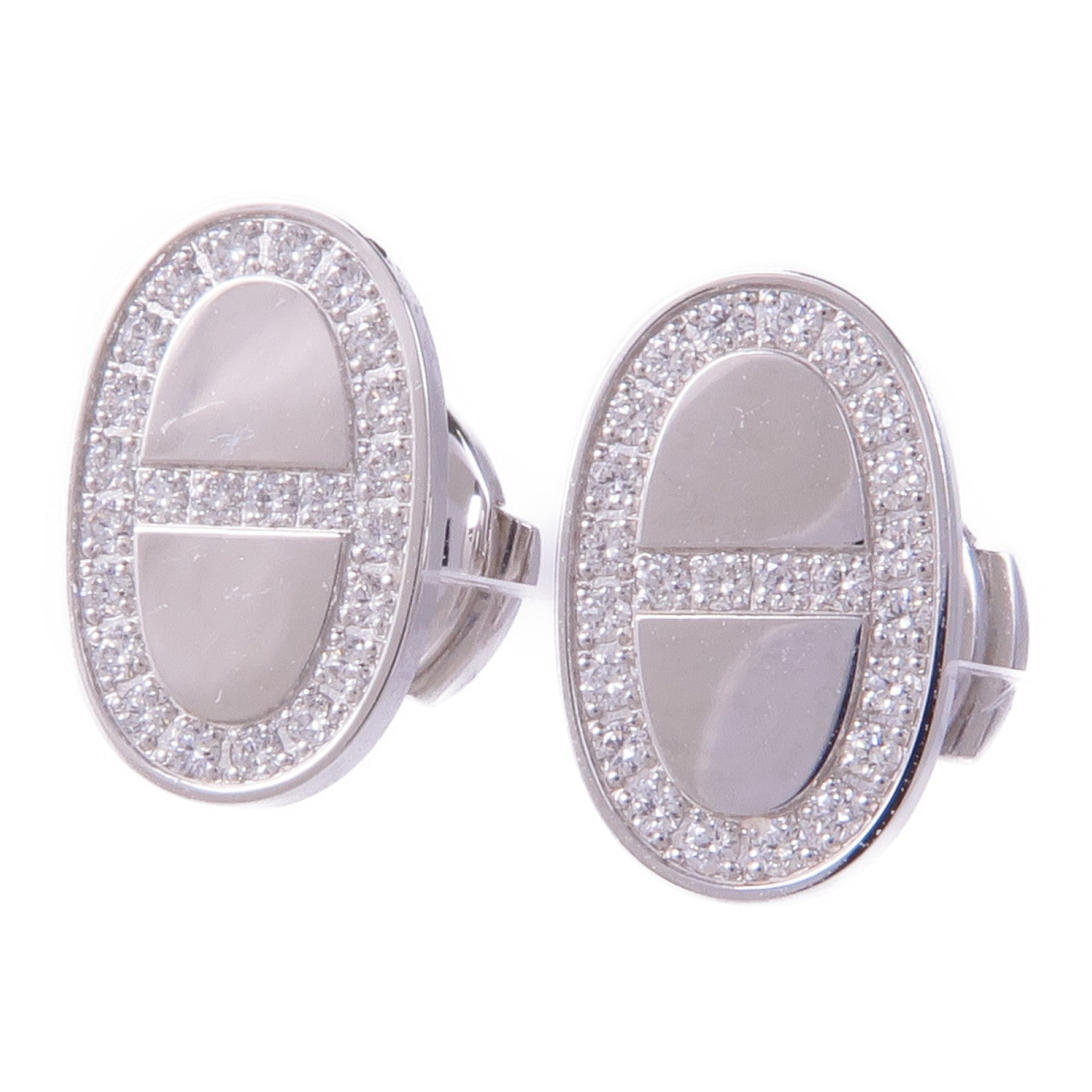 HERMES 18K白金Chaine d'ancre Contour Stud Earrings鑽石耳環
