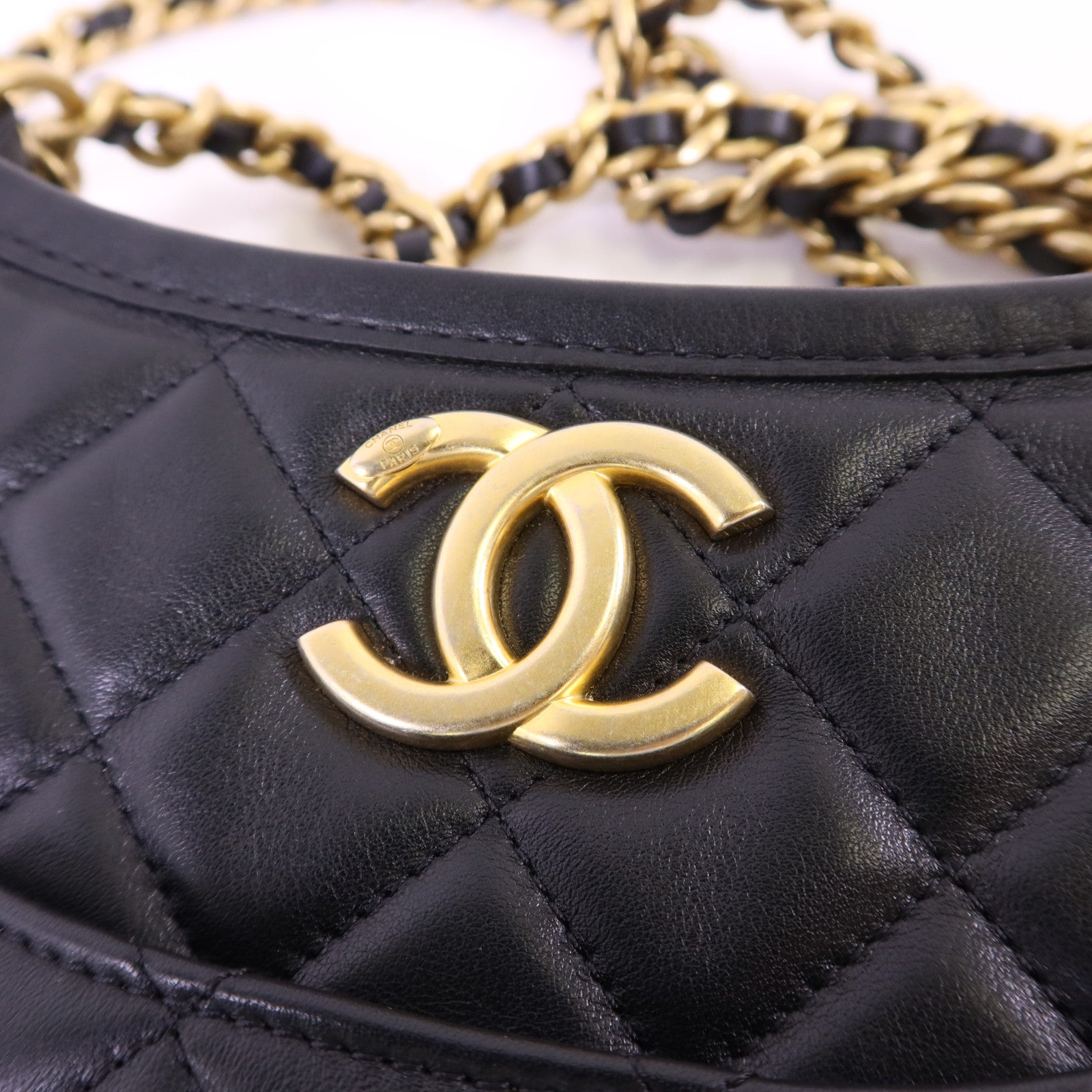 CHANEL 牛皮皮革24S Hobo金扣鏈帶肩背袋