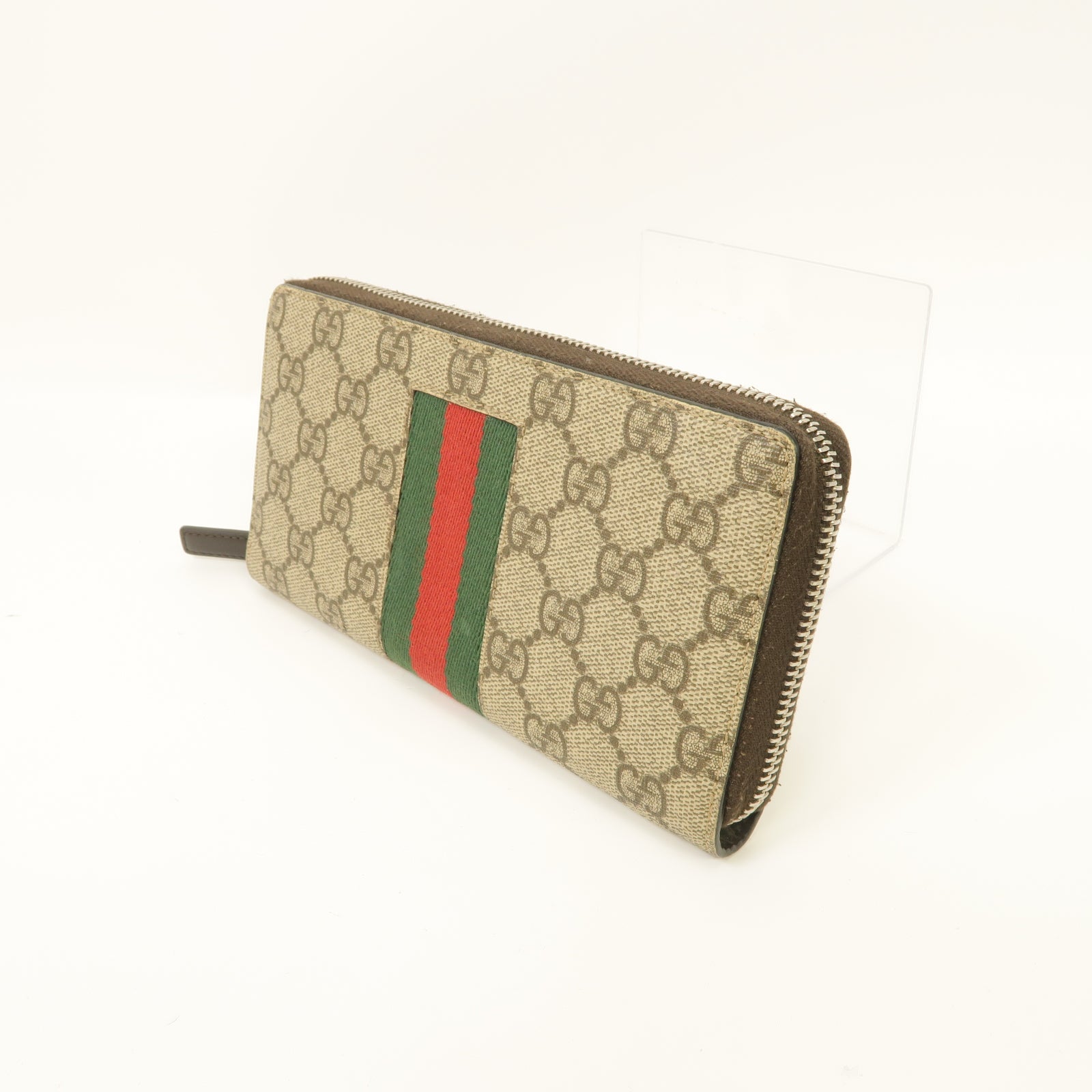 GUCCI 【激減優惠】塗層帆布Zipped Long Wallet銀扣長錢包棕色