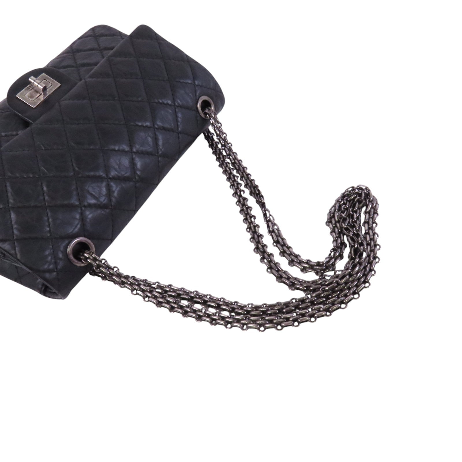 CHANEL 牛皮皮革2.55 24cm銀扣鏈帶肩背袋
