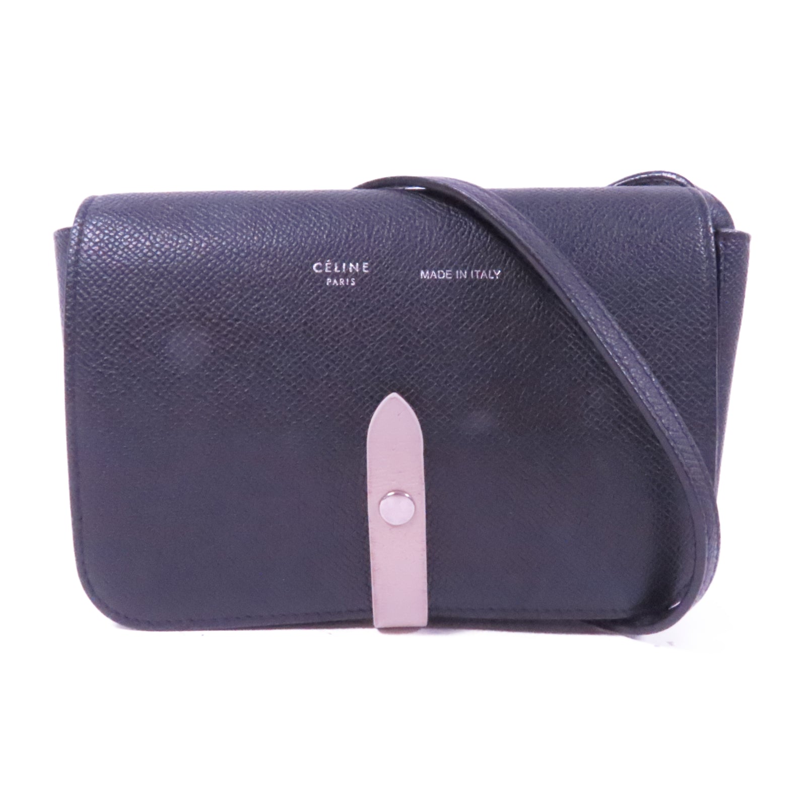 CELINE 牛皮皮革Shoulder Bag銀扣肩背袋黑色