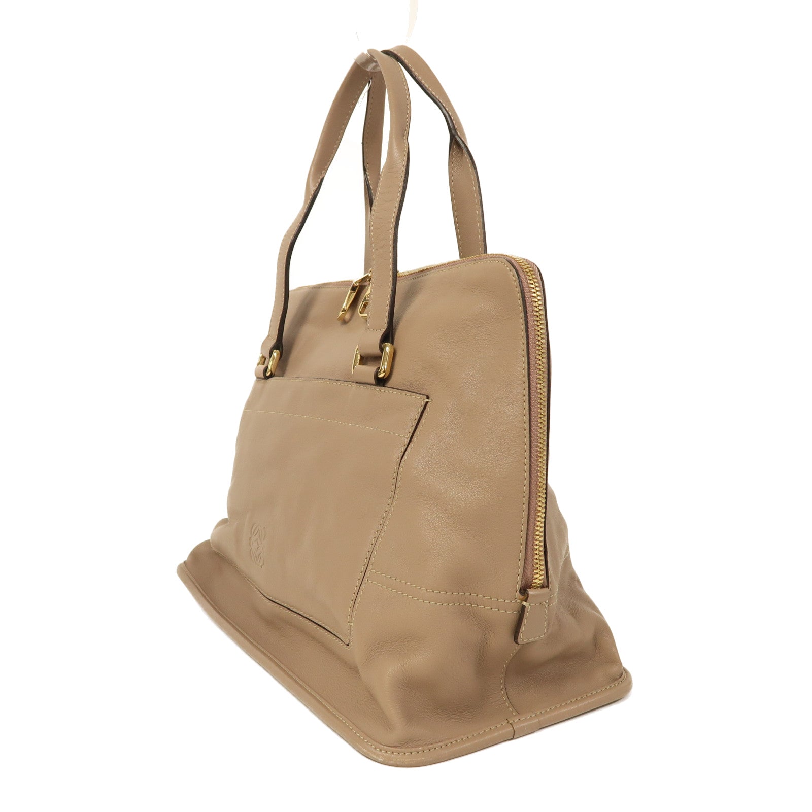 LOEWE 【激減優惠】牛皮皮革Shoulder Tote金扣手挽袋啡色