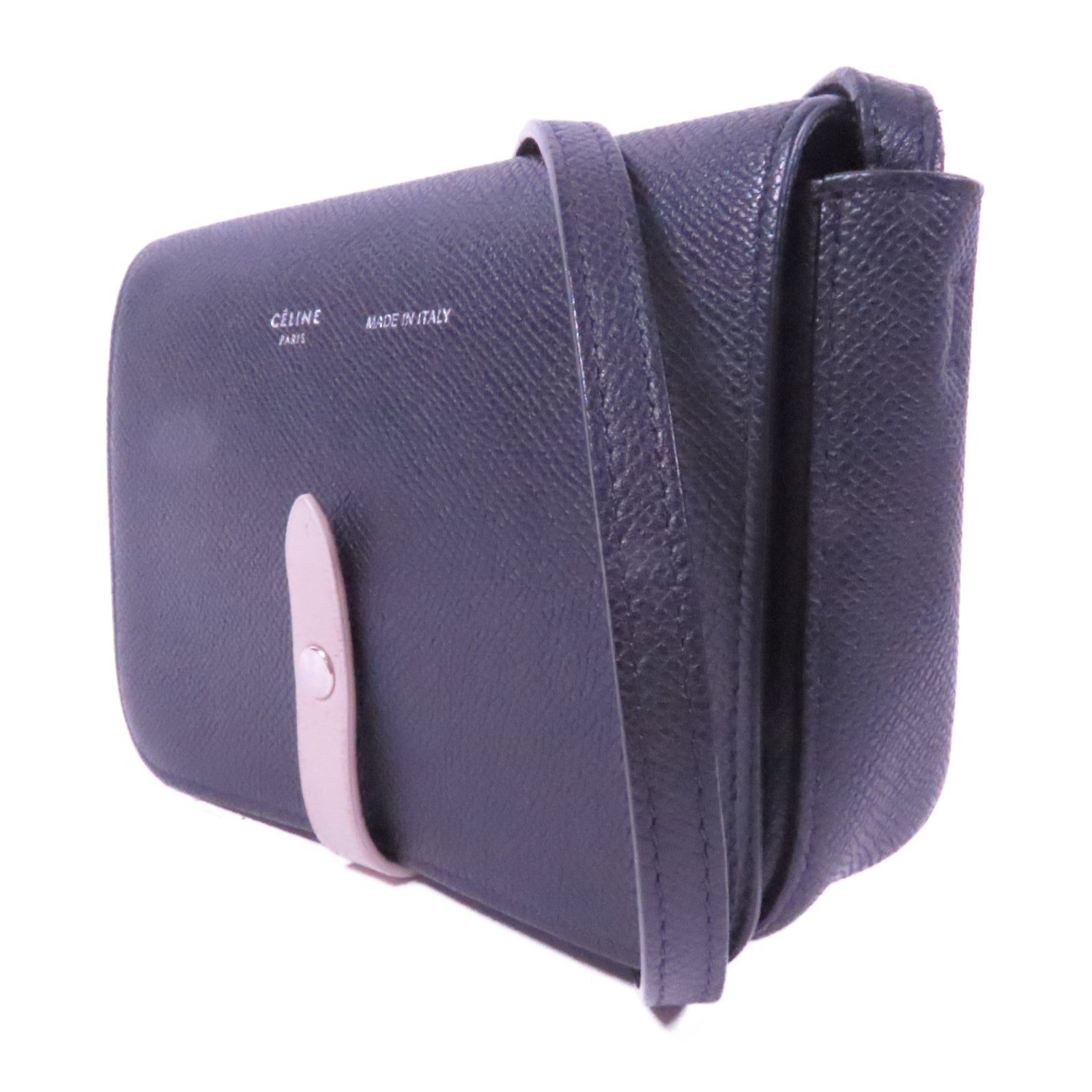 CELINE 牛皮皮革Shoulder Bag銀扣肩背袋黑色