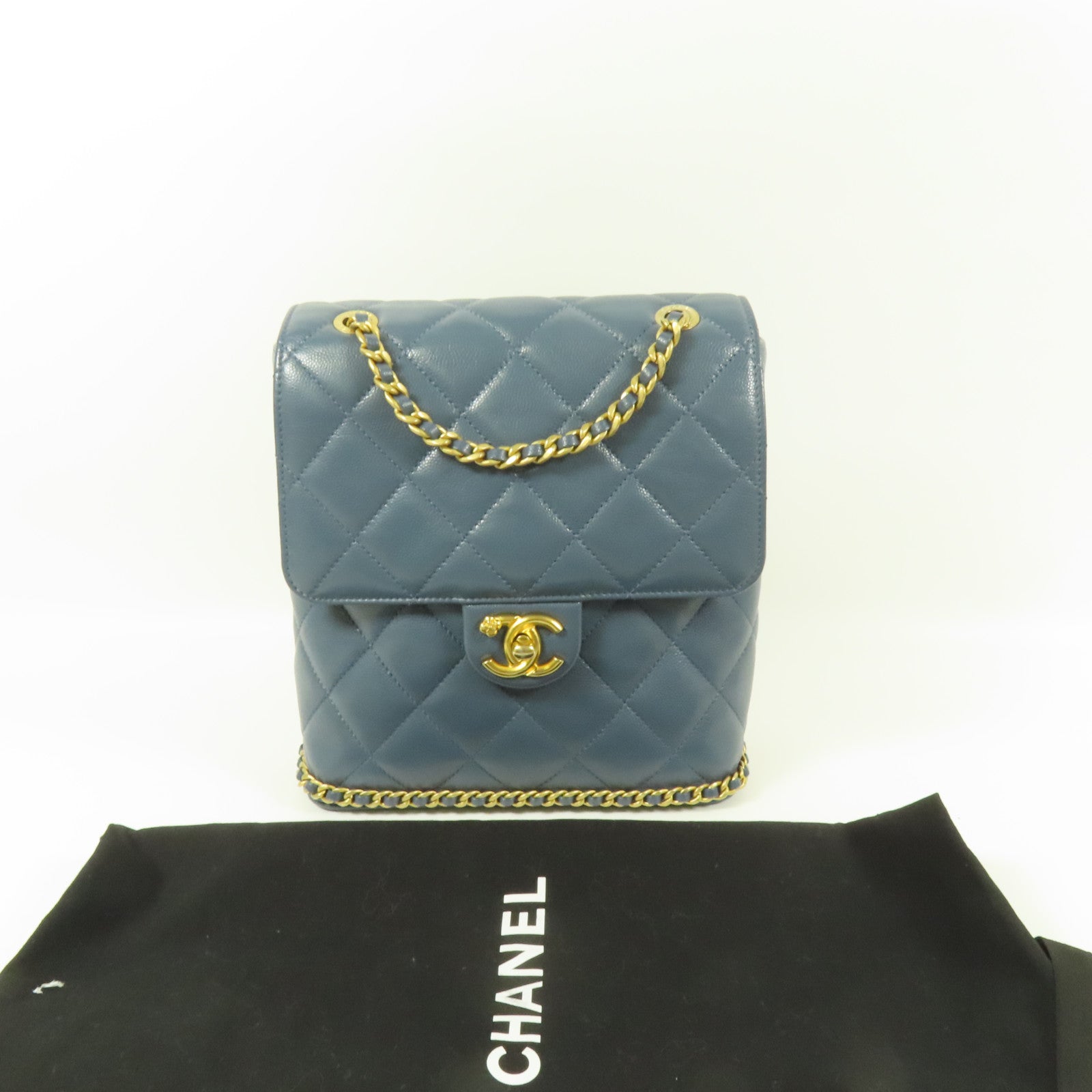 CHANEL 牛皮皮革Chain Backpack 23K金扣背包