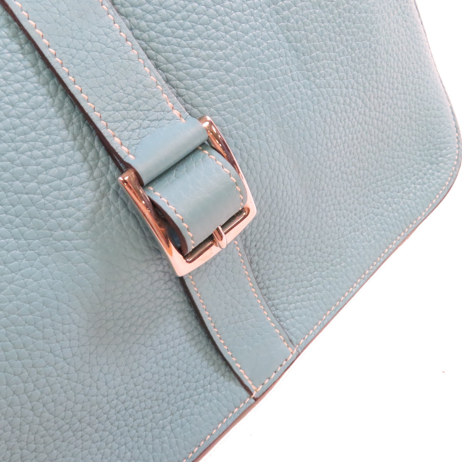 HERMES 【激減優惠】Clemence皮革Halzan 31 2Way Shoulder Bag銀扣手挽肩背兩用袋Bleu Jean牛仔藍色