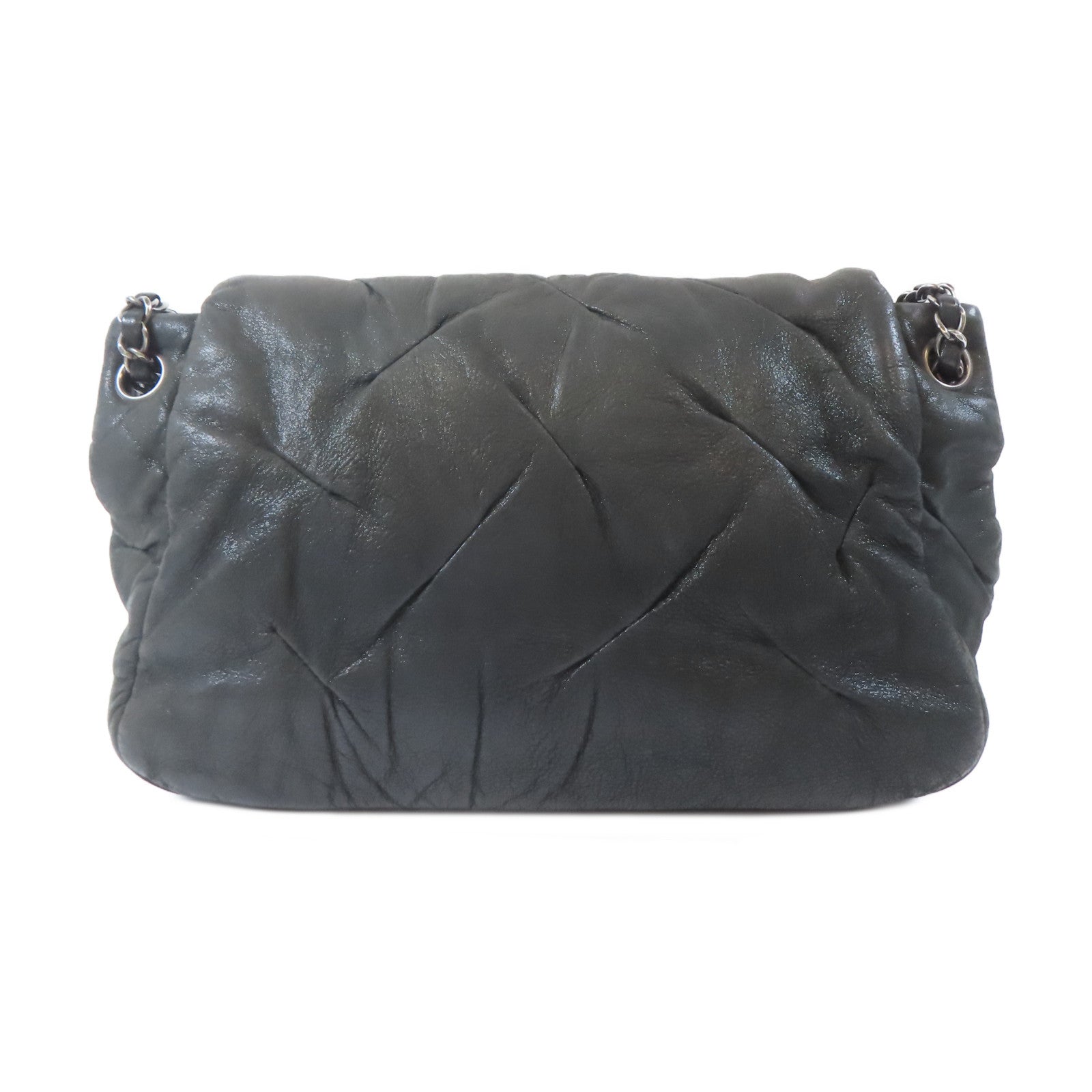 CHANEL 羊皮皮革Chain Shoulder Bag銀扣鏈帶肩背袋灰色