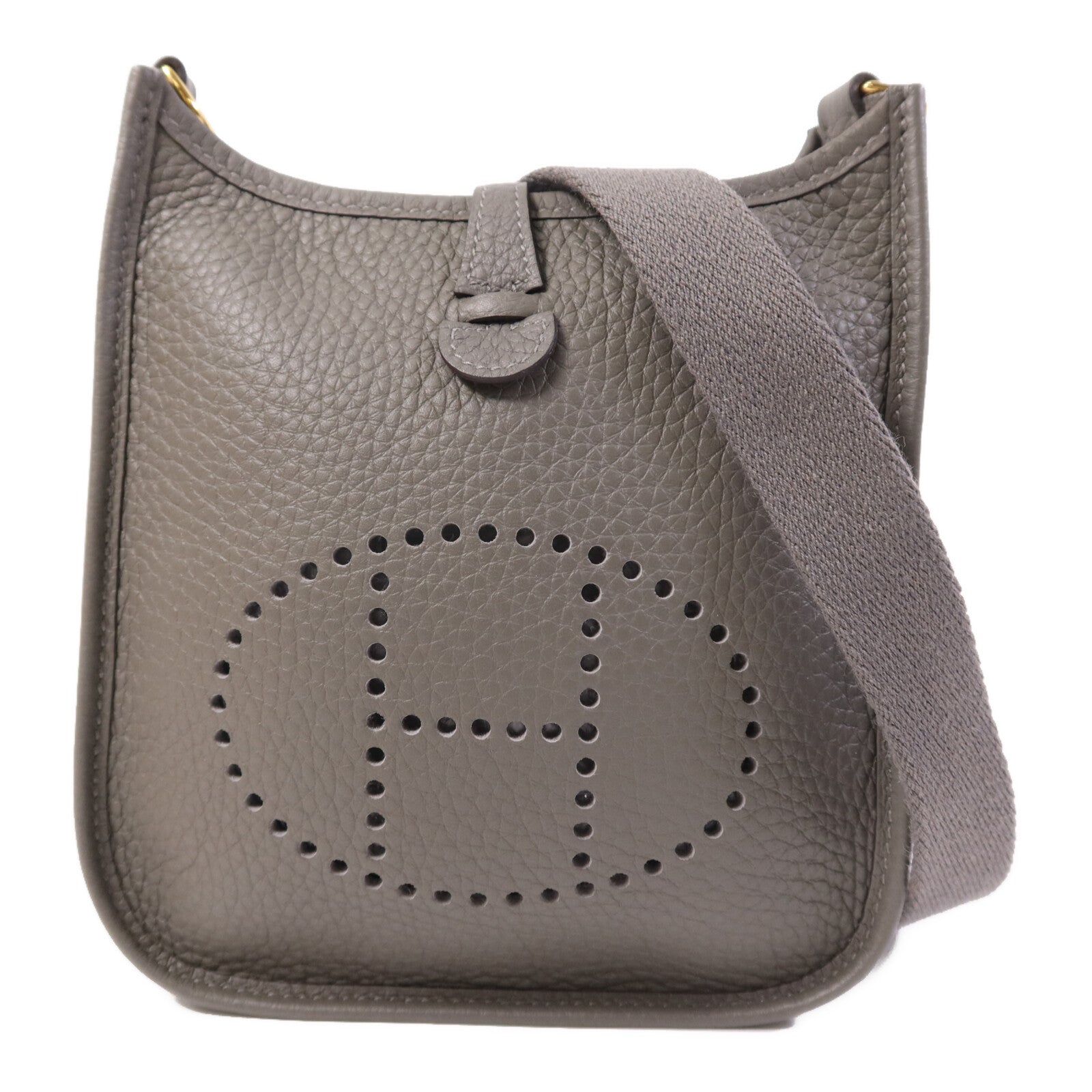 HERMES Clemence皮革Evelyne TPM金扣肩背袋Gris Meyer
