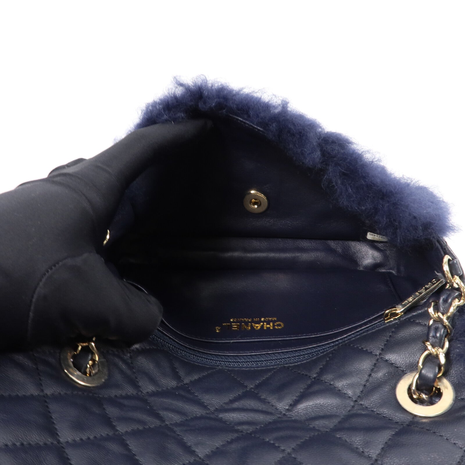 CHANEL 羊毛/羊皮皮革Mini Flap Bag鏈帶肩背袋