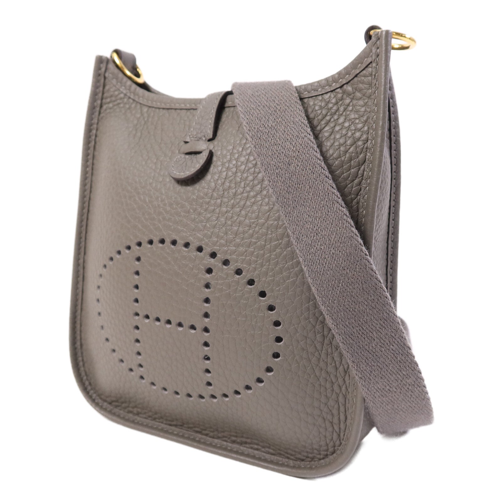 HERMES Clemence皮革Evelyne TPM金扣肩背袋Gris Meyer