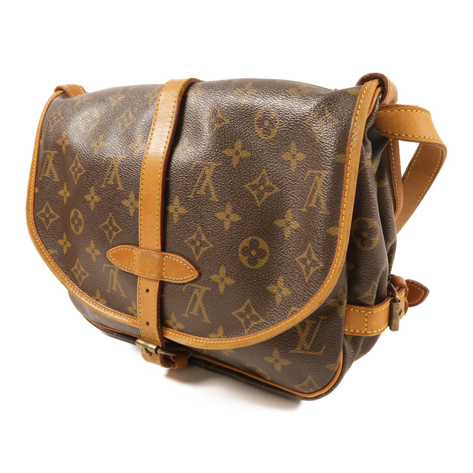 LOUIS VUITTON Monogram Saumur 30金扣肩背袋棕色