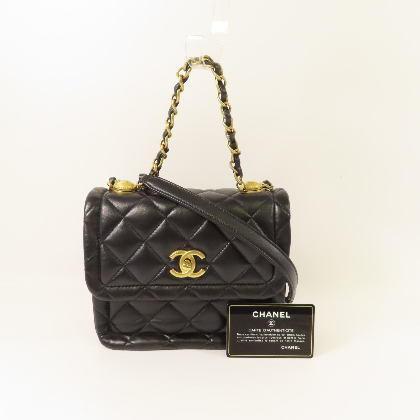 CHANEL 羊皮皮革Coco Mark Square Flap金扣手挽肩背兩用袋