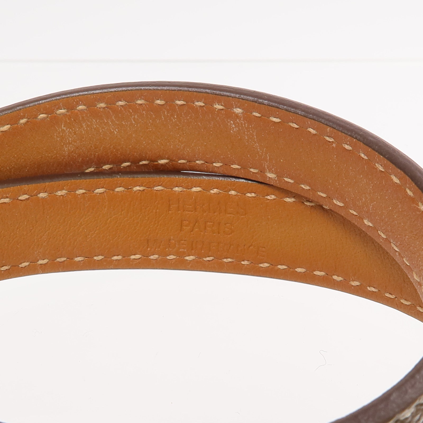 HERMES Epsom皮革Kelly Double Tour Bracelet金扣手帶Etoupe/Gold