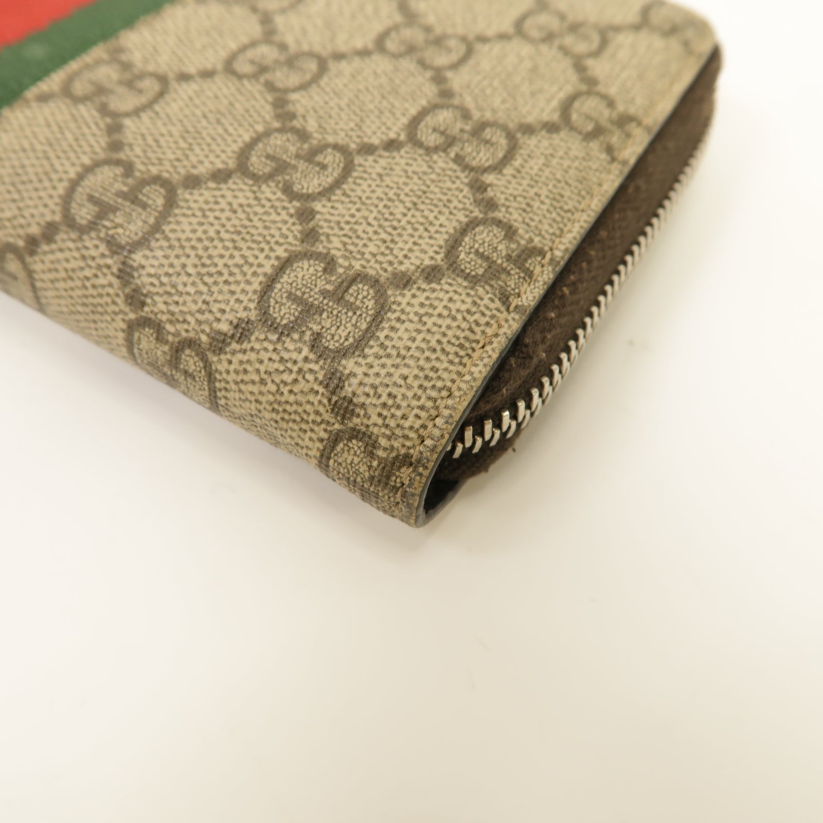GUCCI 【激減優惠】塗層帆布Zipped Long Wallet銀扣長錢包棕色