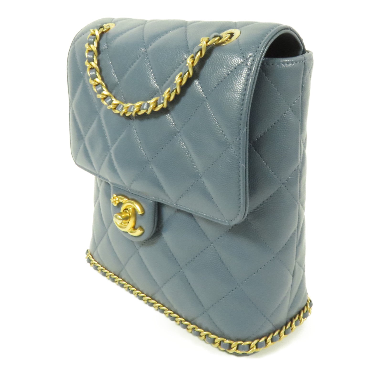 CHANEL 牛皮皮革Chain Backpack 23K金扣背包