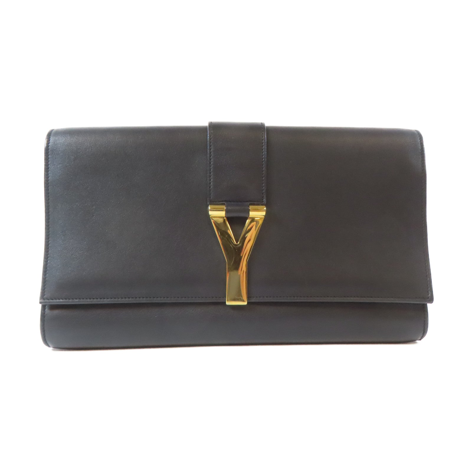 YVES SAINT LAURENT 【激減優惠】牛皮皮革Clutch金扣手拿包黑色