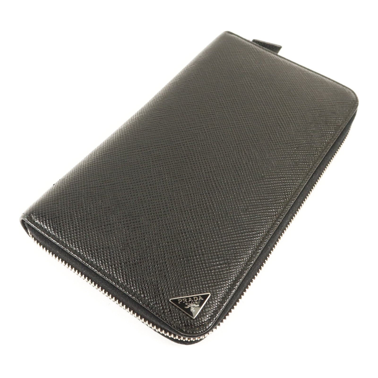 PRADA Saffiano皮革Long Round Wallet銀扣長錢包