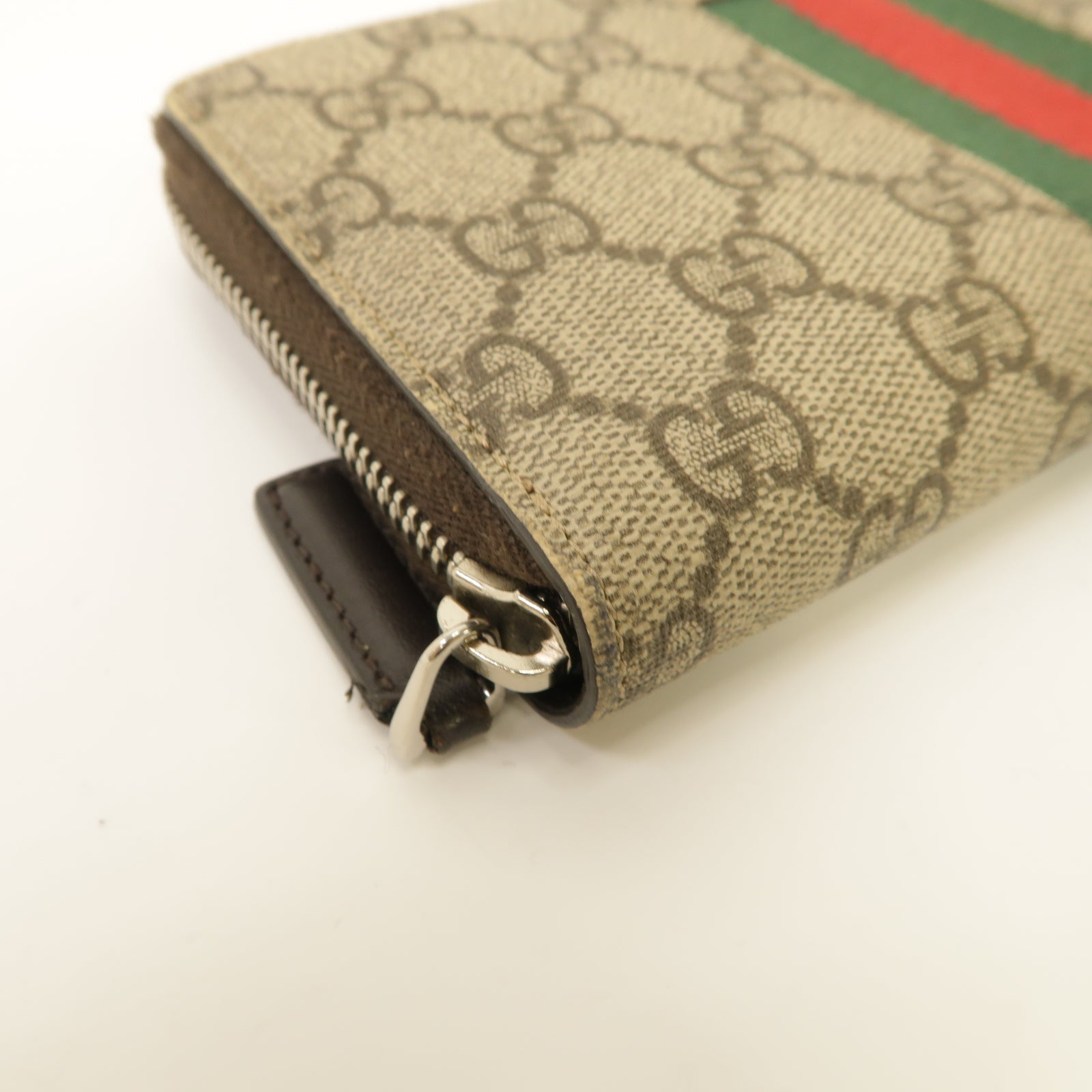 GUCCI 【激減優惠】塗層帆布Zipped Long Wallet銀扣長錢包棕色