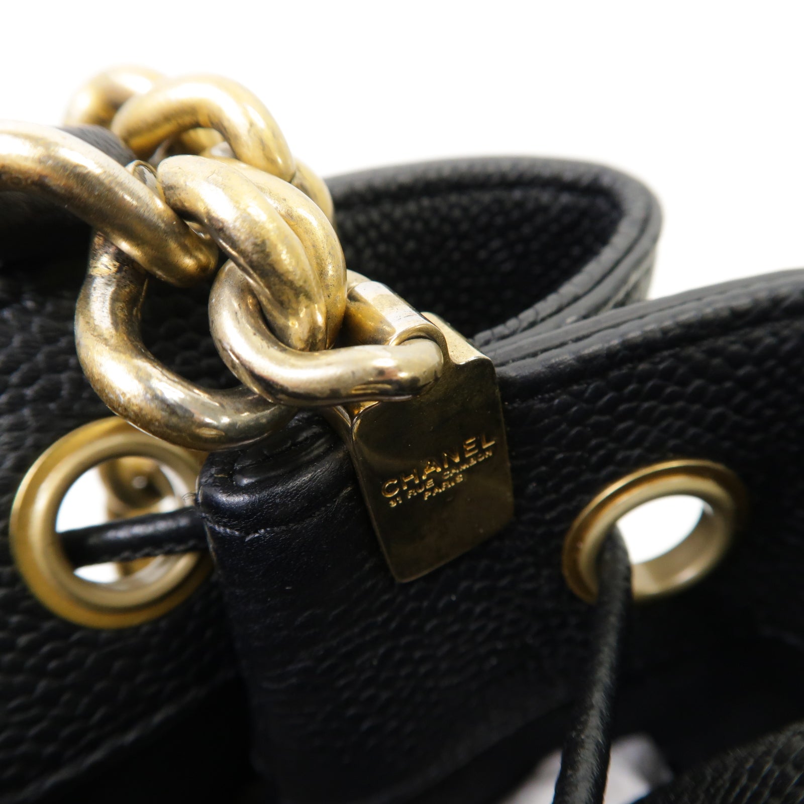 CHANEL 菱格Caviar皮革2way Chain Shoulder Bag金扣手挽肩背兩用袋黒色