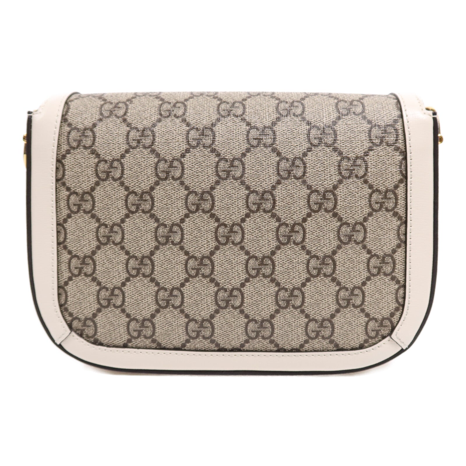 GUCCI 塗層帆布/牛皮皮革Horsebit 1955金扣肩背袋