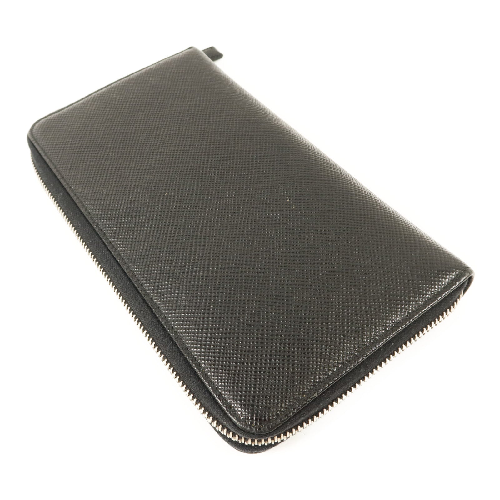 PRADA Saffiano皮革Long Round Wallet銀扣長錢包