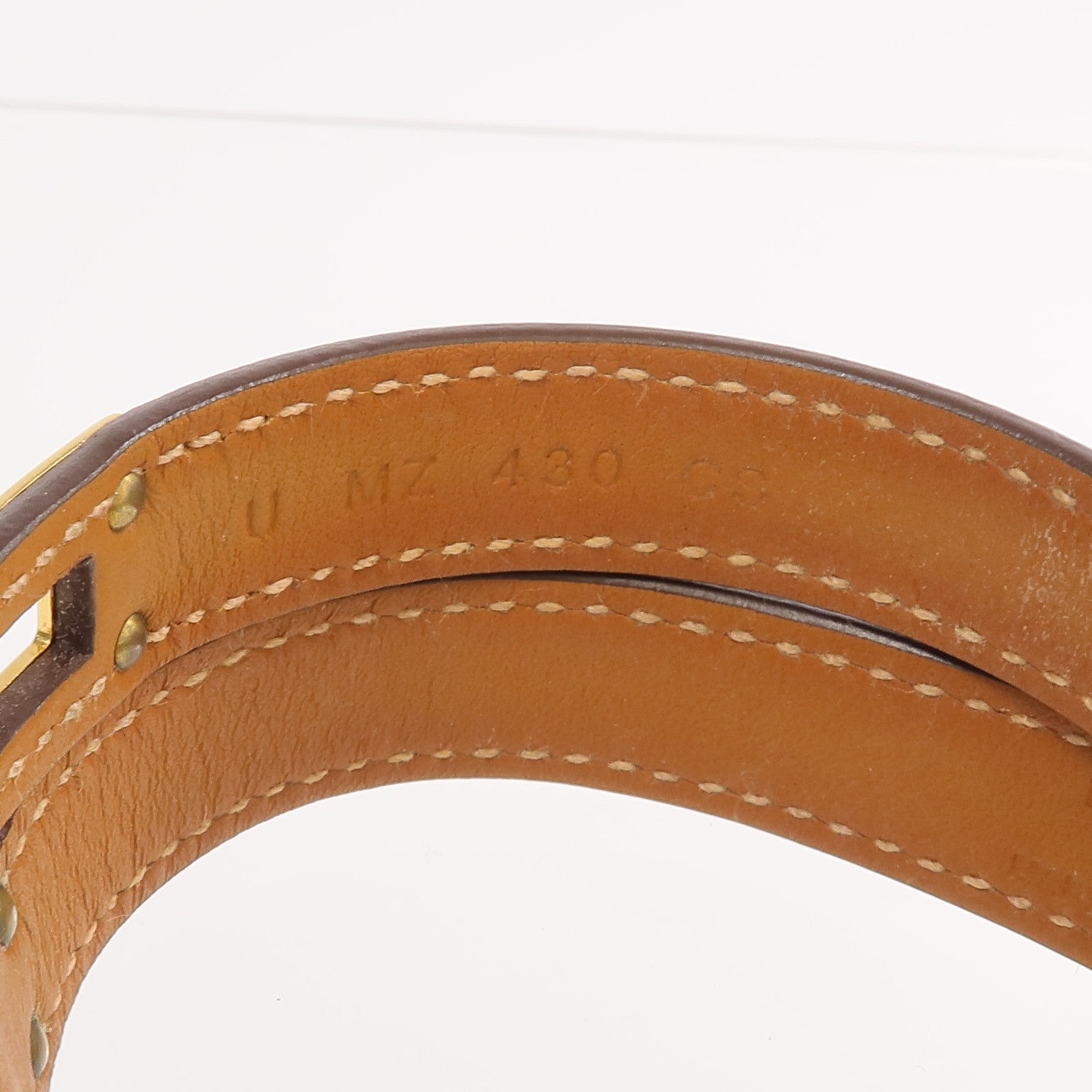 HERMES Epsom皮革Kelly Double Tour Bracelet金扣手帶Etoupe/Gold