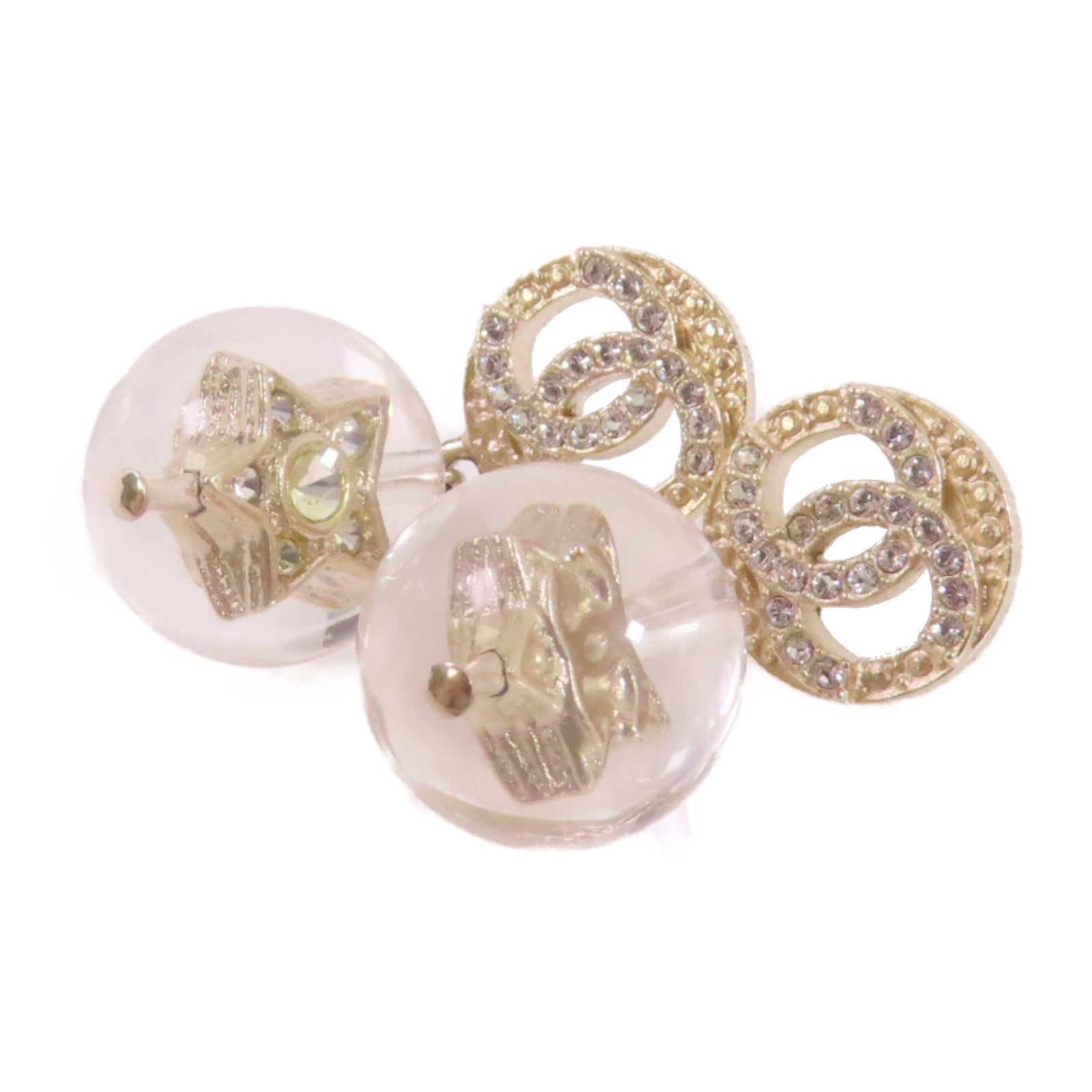 CHANEL【激減優惠】 金屬水鑽/PVC CC Earrings金扣耳環金色