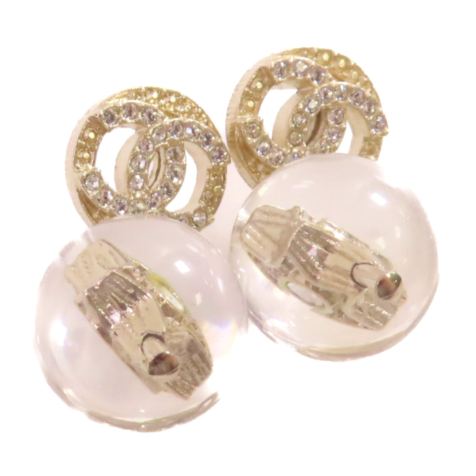 CHANEL【激減優惠】 金屬水鑽/PVC CC Earrings金扣耳環金色