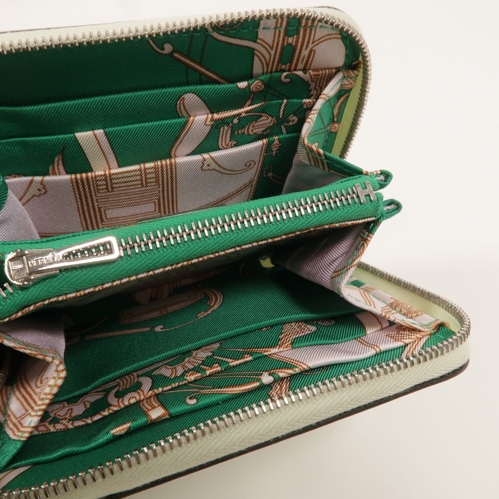 HERMES Epsom皮革Silk In Compact Wallet錢包Vert Fizz