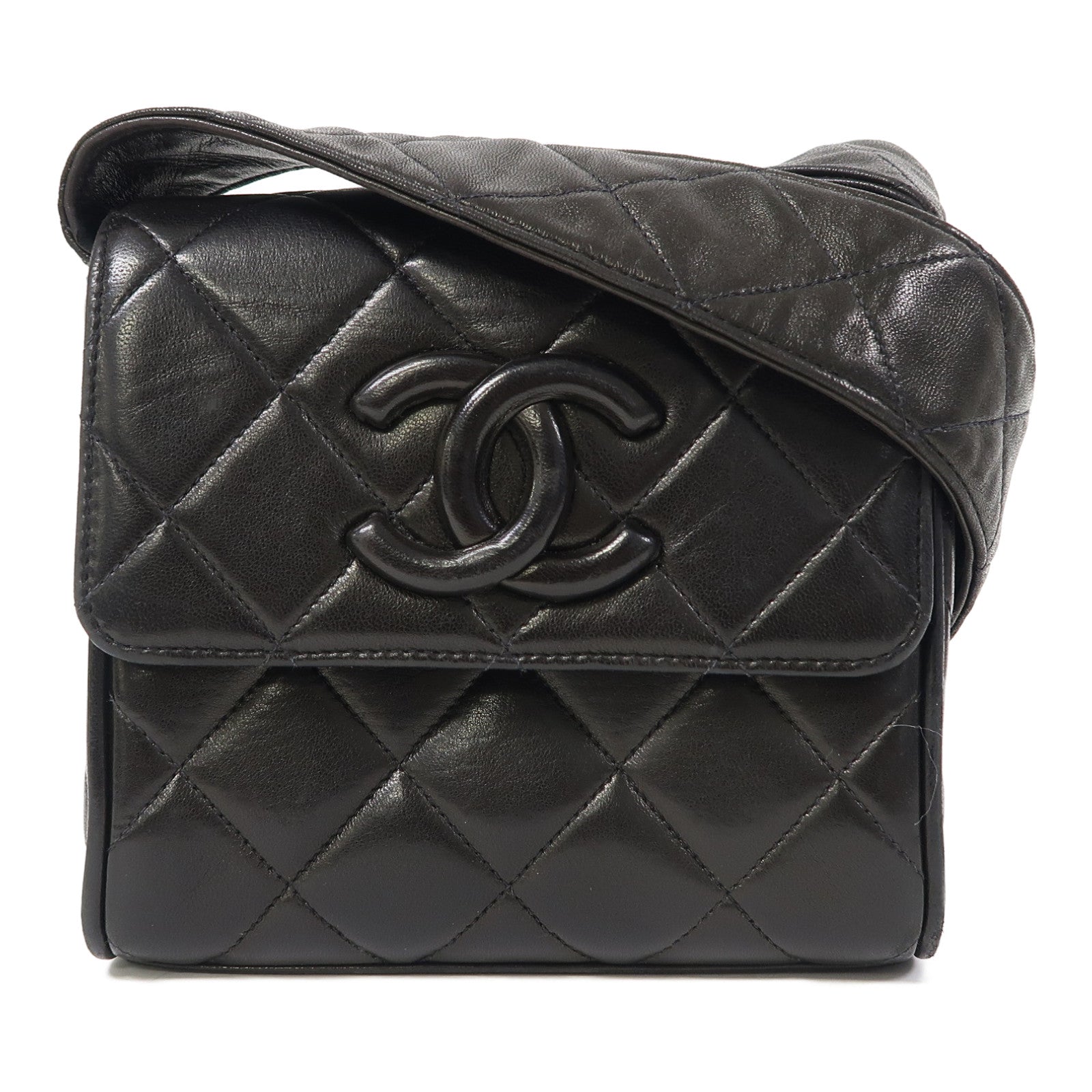 CHANEL 菱格羊皮皮革Shoulder Bag金扣肩背袋黑色