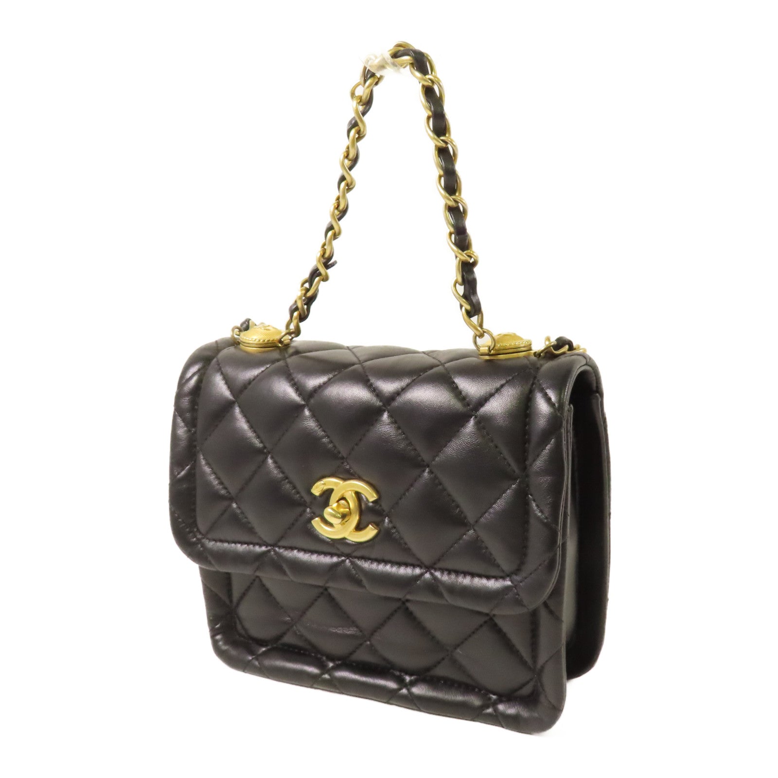 CHANEL 羊皮皮革Coco Mark Square Flap金扣手挽肩背兩用袋