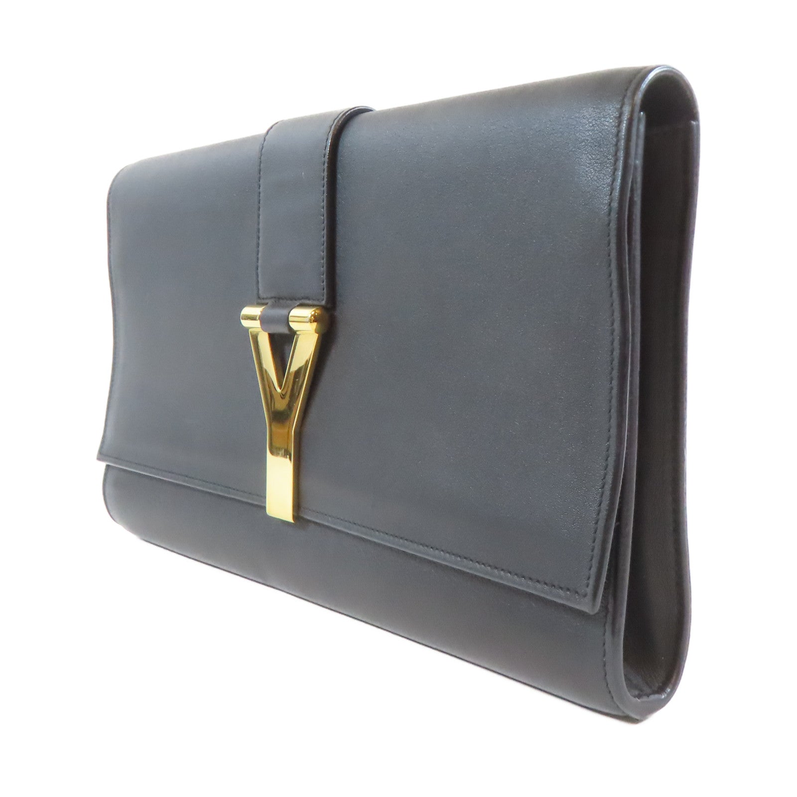 YVES SAINT LAURENT 【激減優惠】牛皮皮革Clutch金扣手拿包黑色