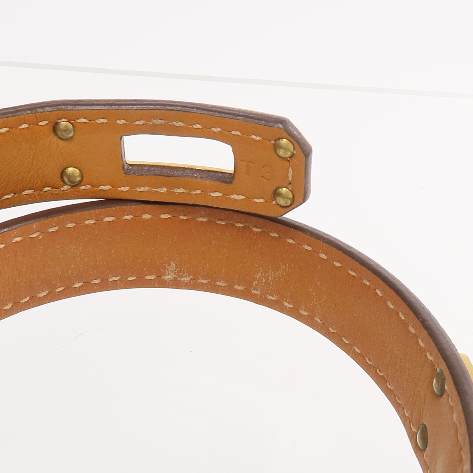 HERMES Epsom皮革Kelly Double Tour Bracelet金扣手帶Etoupe/Gold