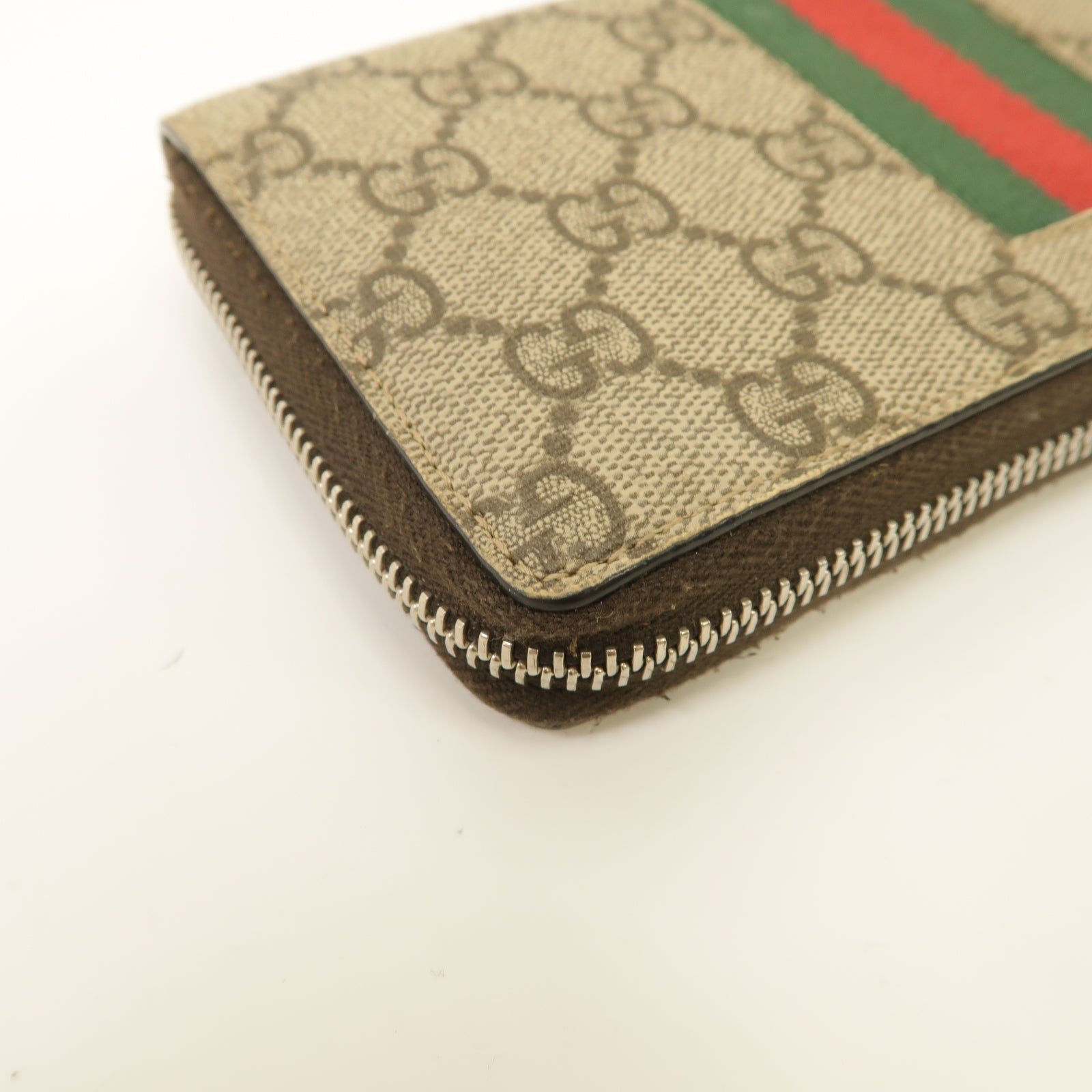 GUCCI 【激減優惠】塗層帆布Zipped Long Wallet銀扣長錢包棕色