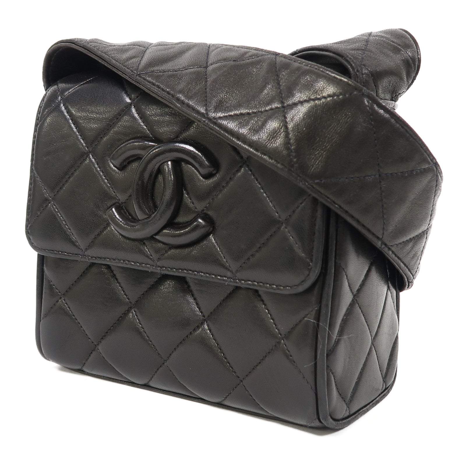 CHANEL 菱格羊皮皮革Shoulder Bag金扣肩背袋黑色