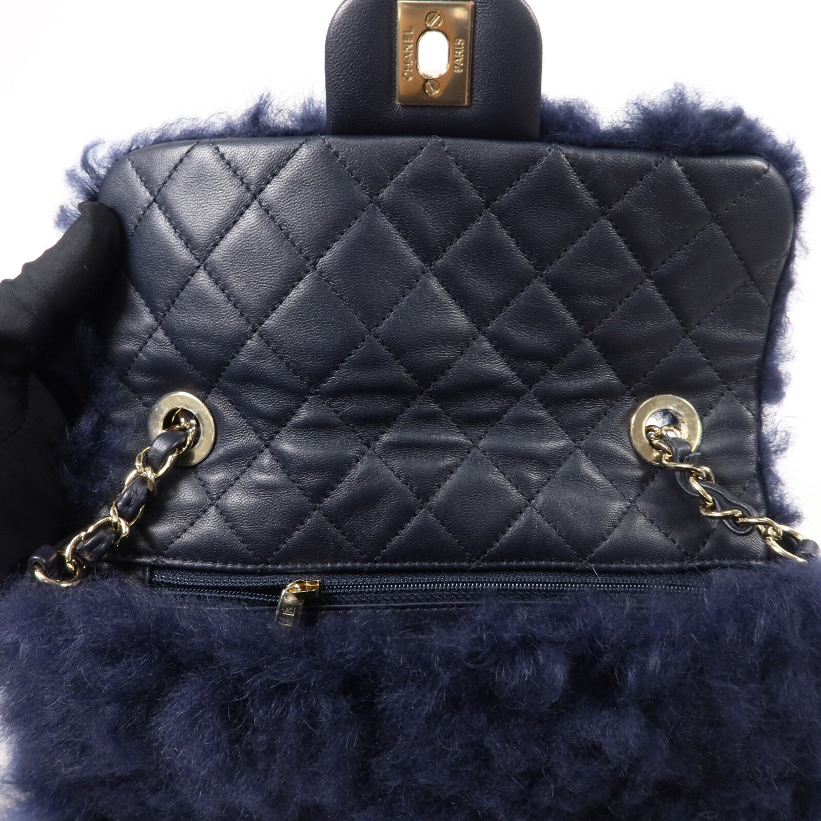 CHANEL 羊毛/羊皮皮革Mini Flap Bag鏈帶肩背袋
