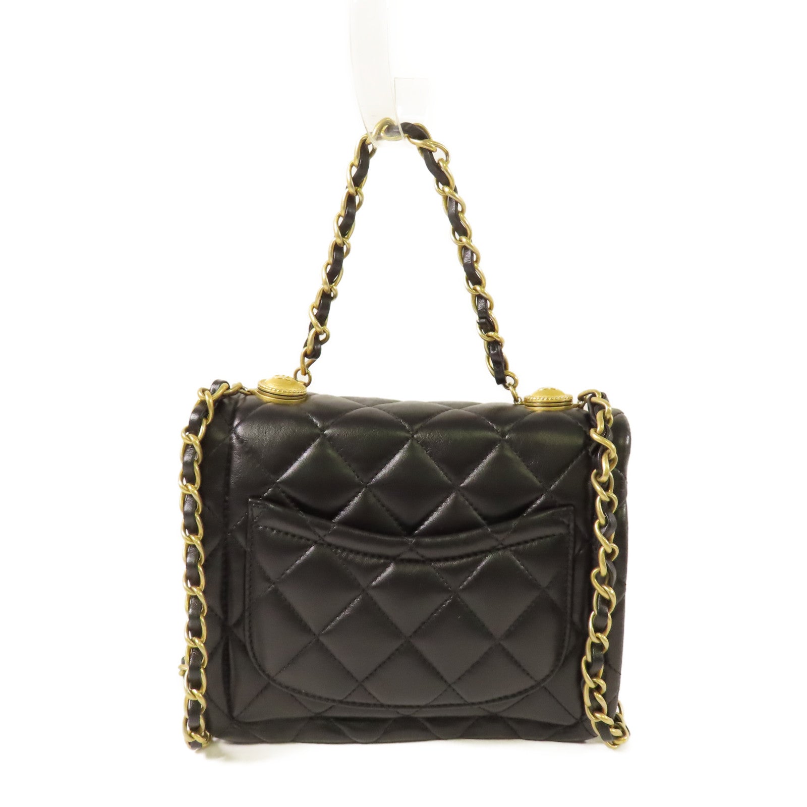 CHANEL 羊皮皮革Coco Mark Square Flap金扣手挽肩背兩用袋