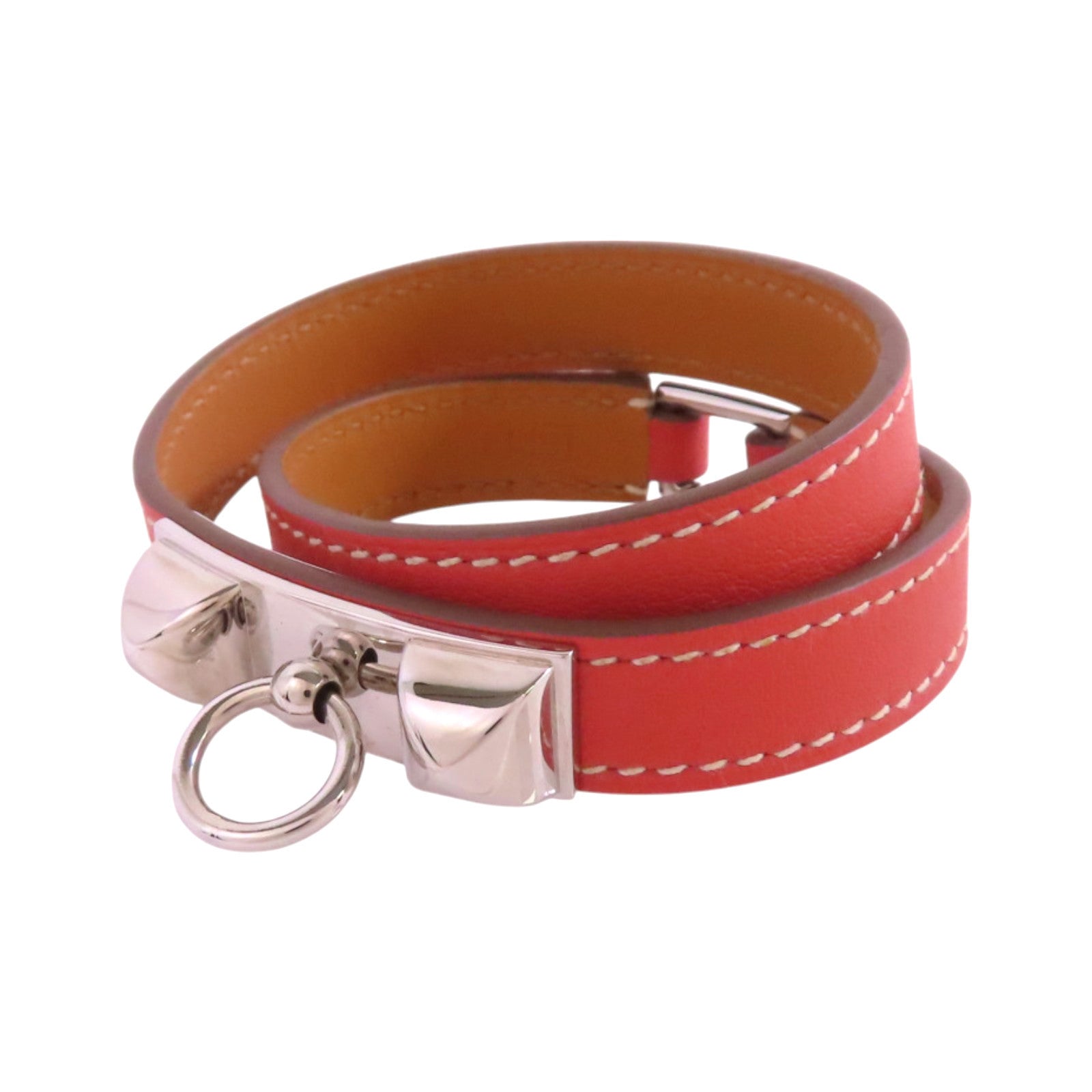 HERMES Swift皮革Rivale Double Tour T5Bracelet銀扣手帶