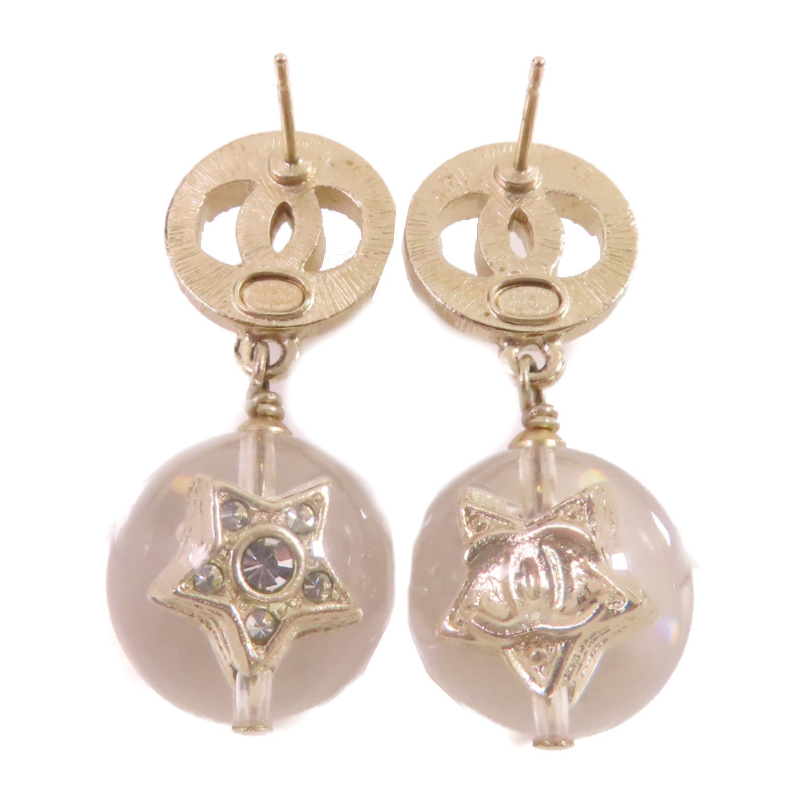 CHANEL【激減優惠】 金屬水鑽/PVC CC Earrings金扣耳環金色